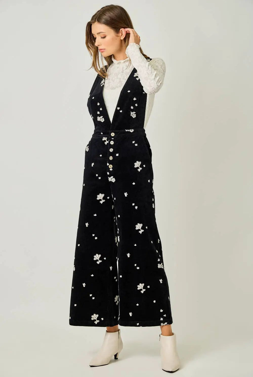 Mystree The Midnight Meadow Embroidered Corduroy Jumpsuit - One-Pieces