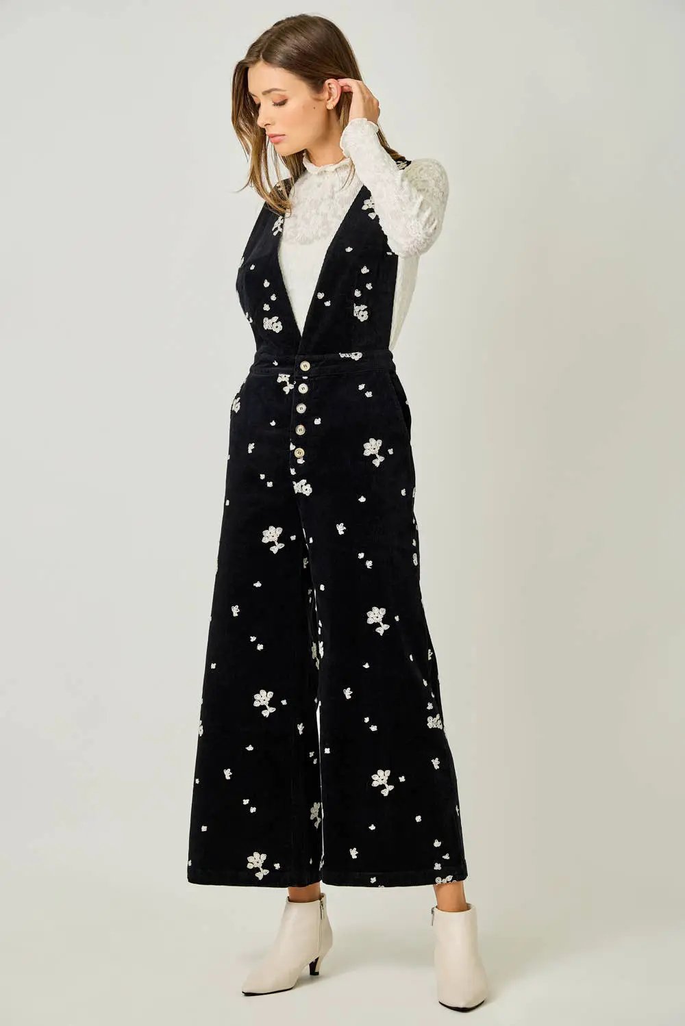 Mystree The Midnight Meadow Embroidered Corduroy Jumpsuit - One-Pieces