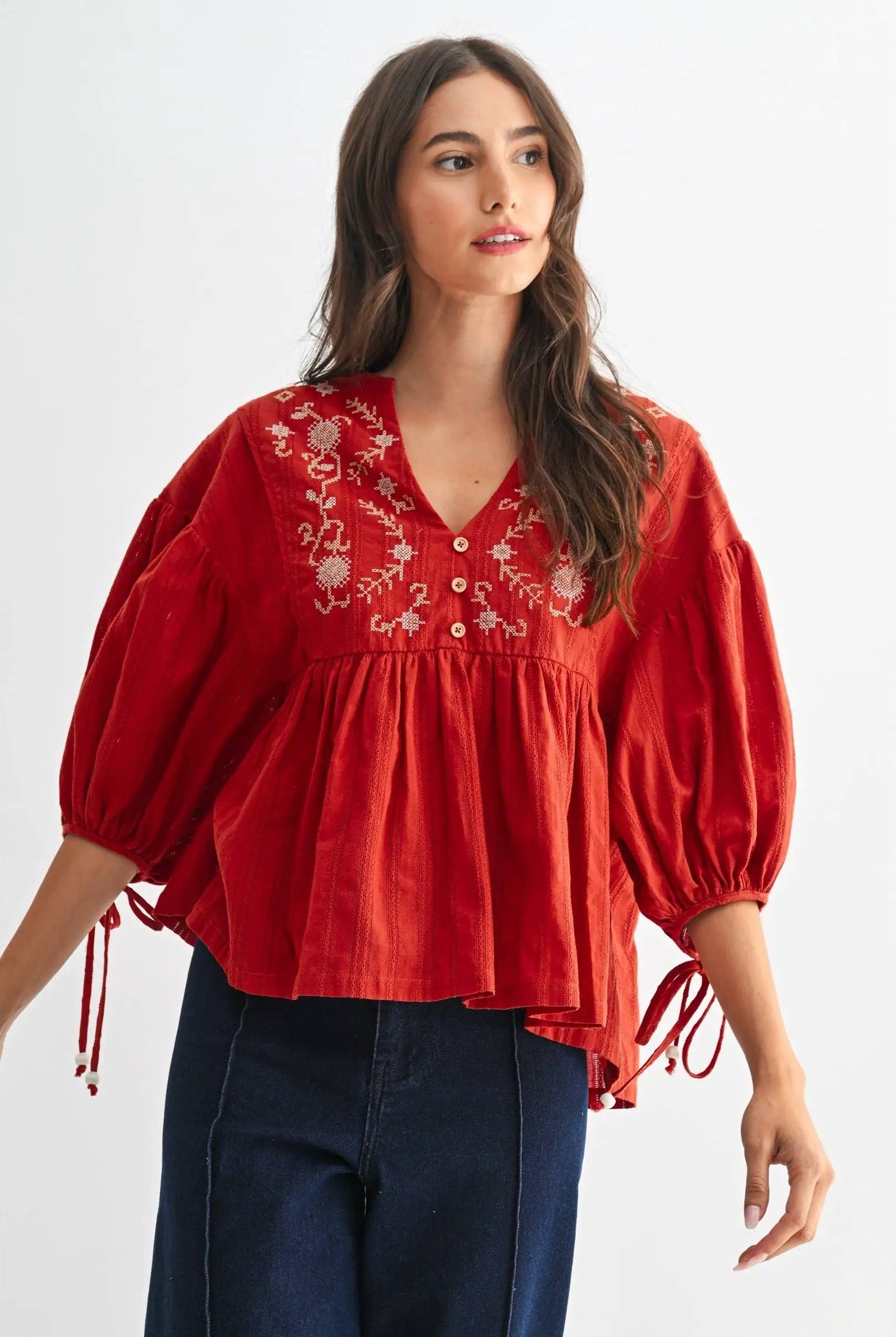 Camellia The Canyon Bloom Blouse: Rust - Blouses