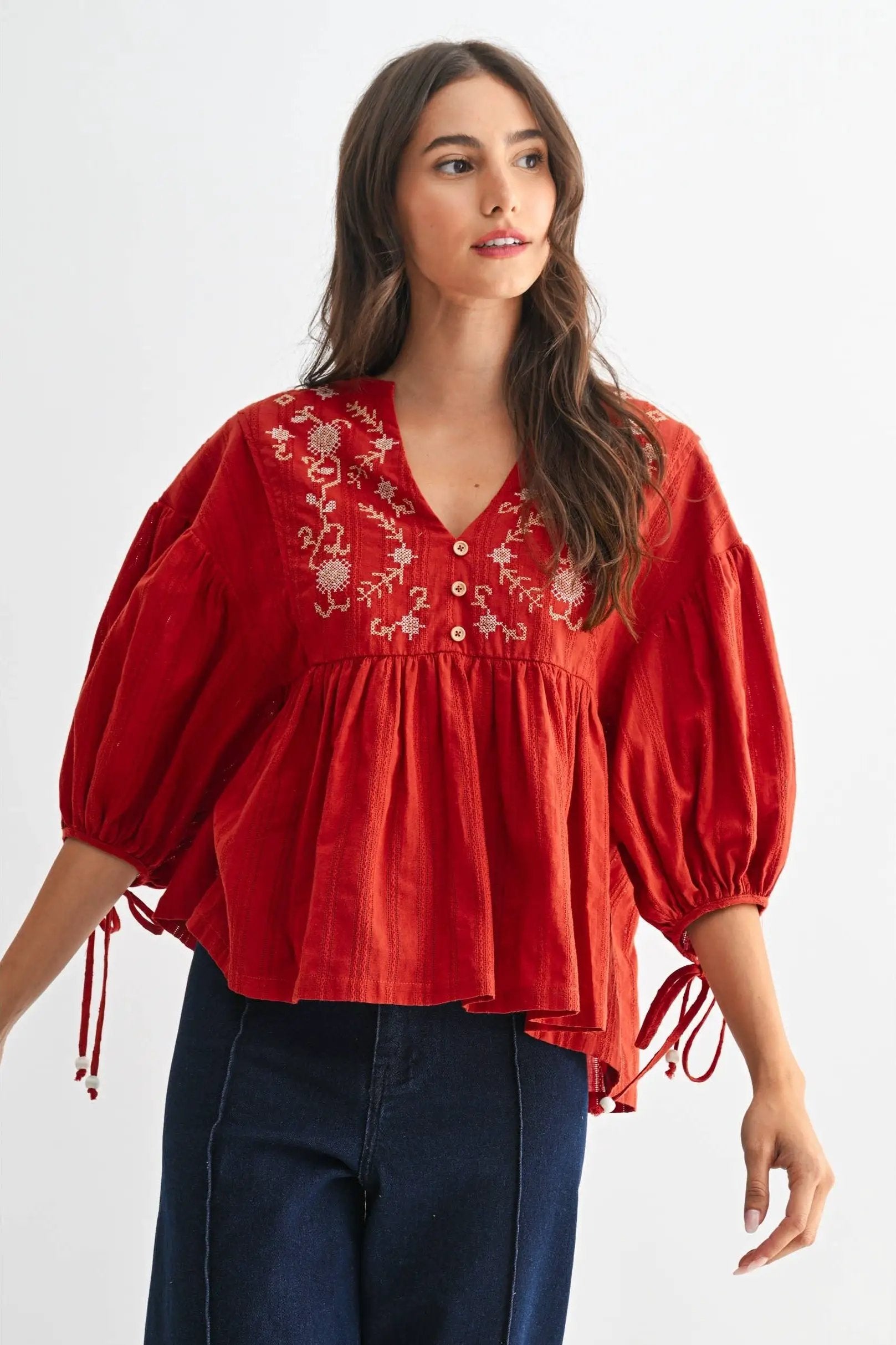 Camellia The Canyon Bloom Blouse: Rust - Blouses