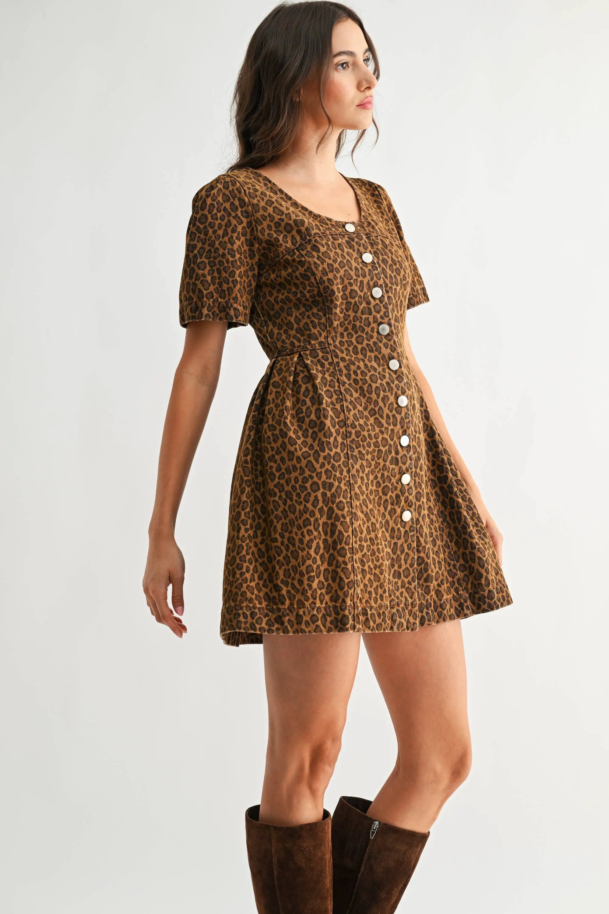 Camellia The Untamed Grace Leopard Button-Front Mini Dress - Dresses dress