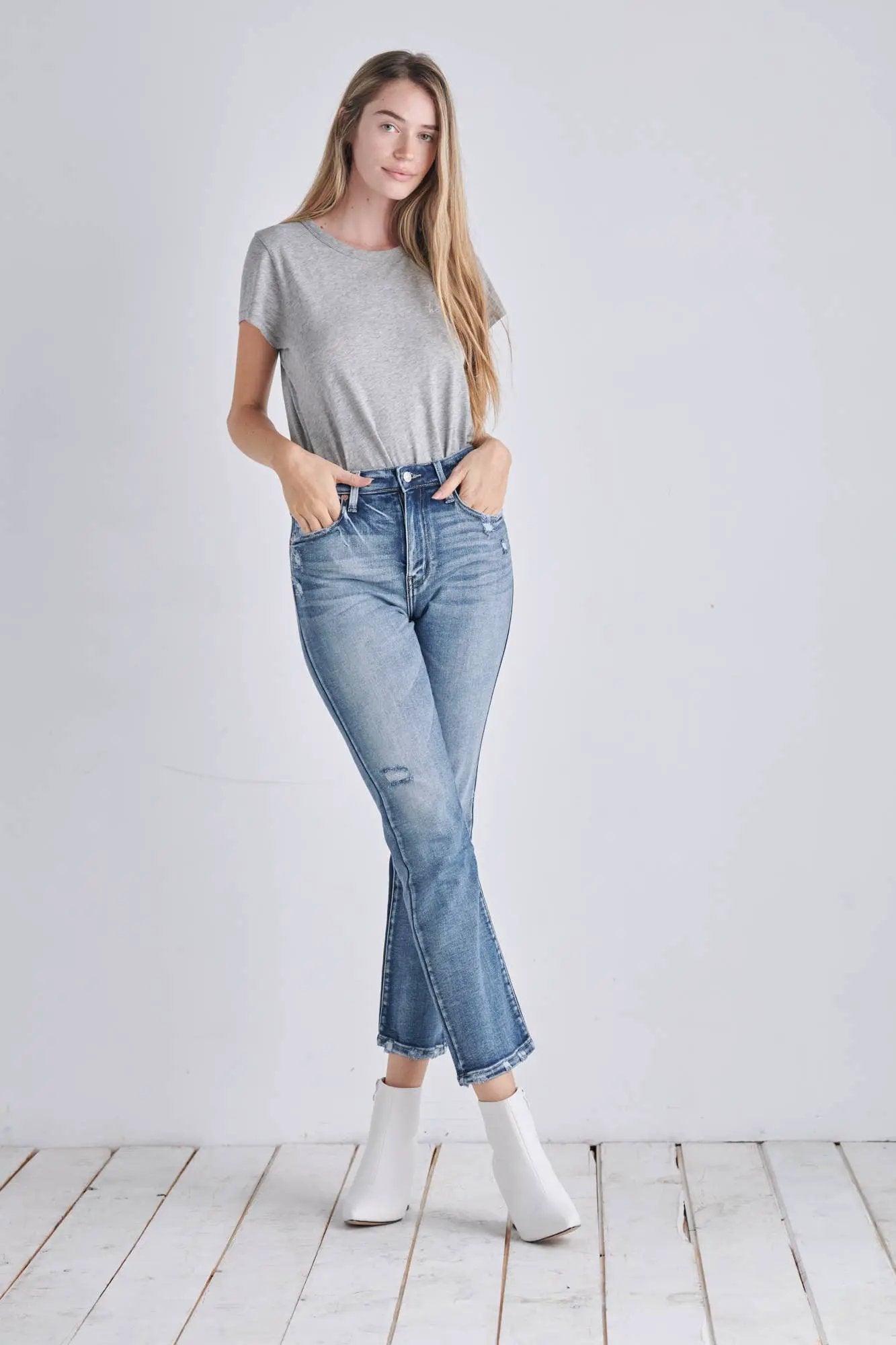 ARTEMIS VINTAGE Artemis Vintage “Everyday Edge” High Rise Distressed Crop Straight Jeans - Jeans