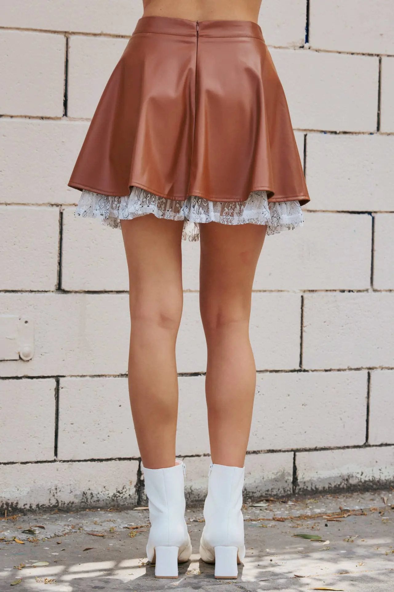 idem ditto Ruffled Lace Faux Leather Mini Skirt - Skirts
