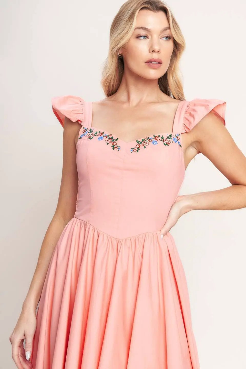FLYING TOMATO The Blushing Meadow Embroidered Midi Dress - Dresses