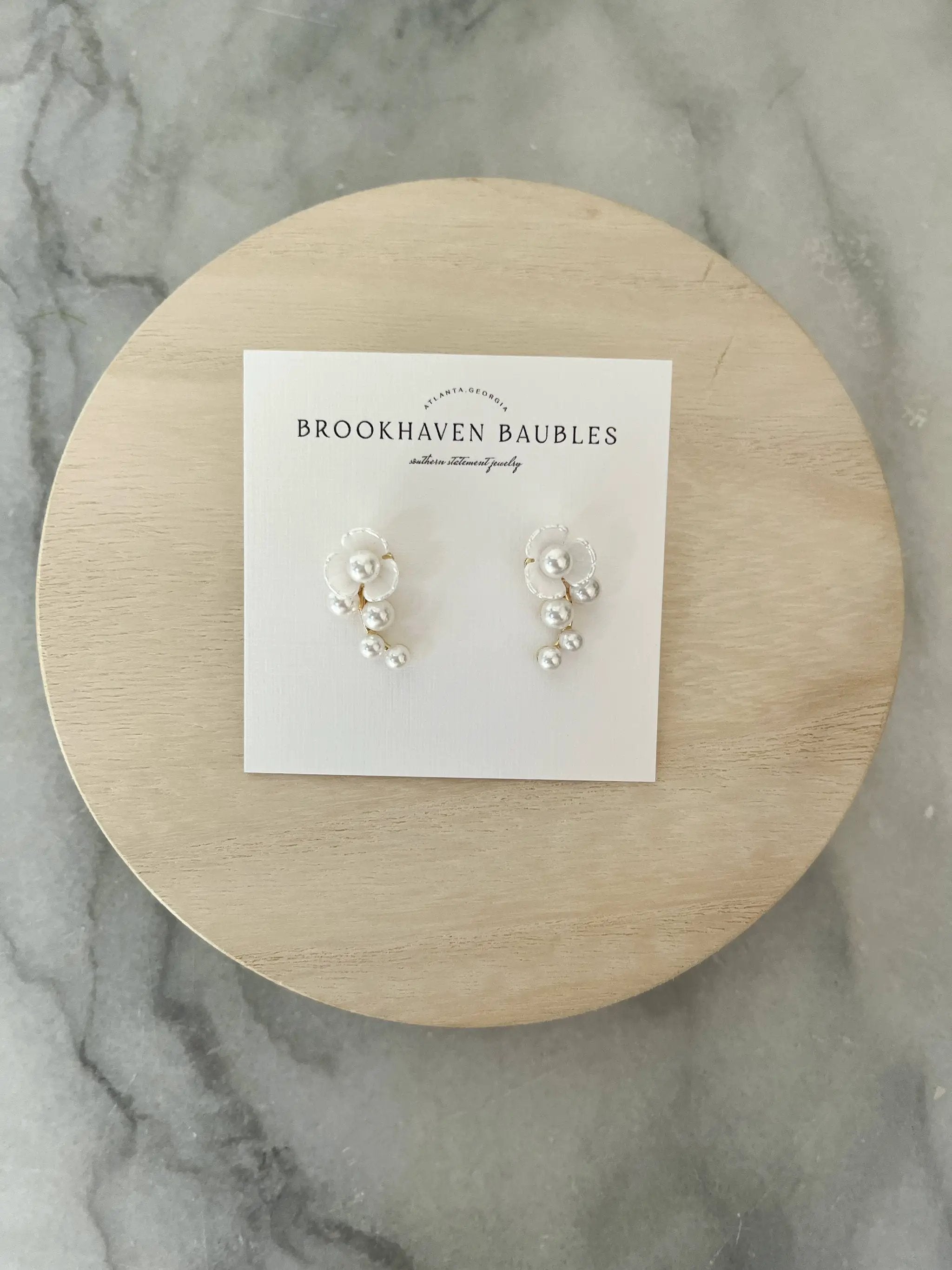 Brookhaven Baubles Dainty Pearl Floral Drop Earrings - Earrings dainty pearl drop earrings