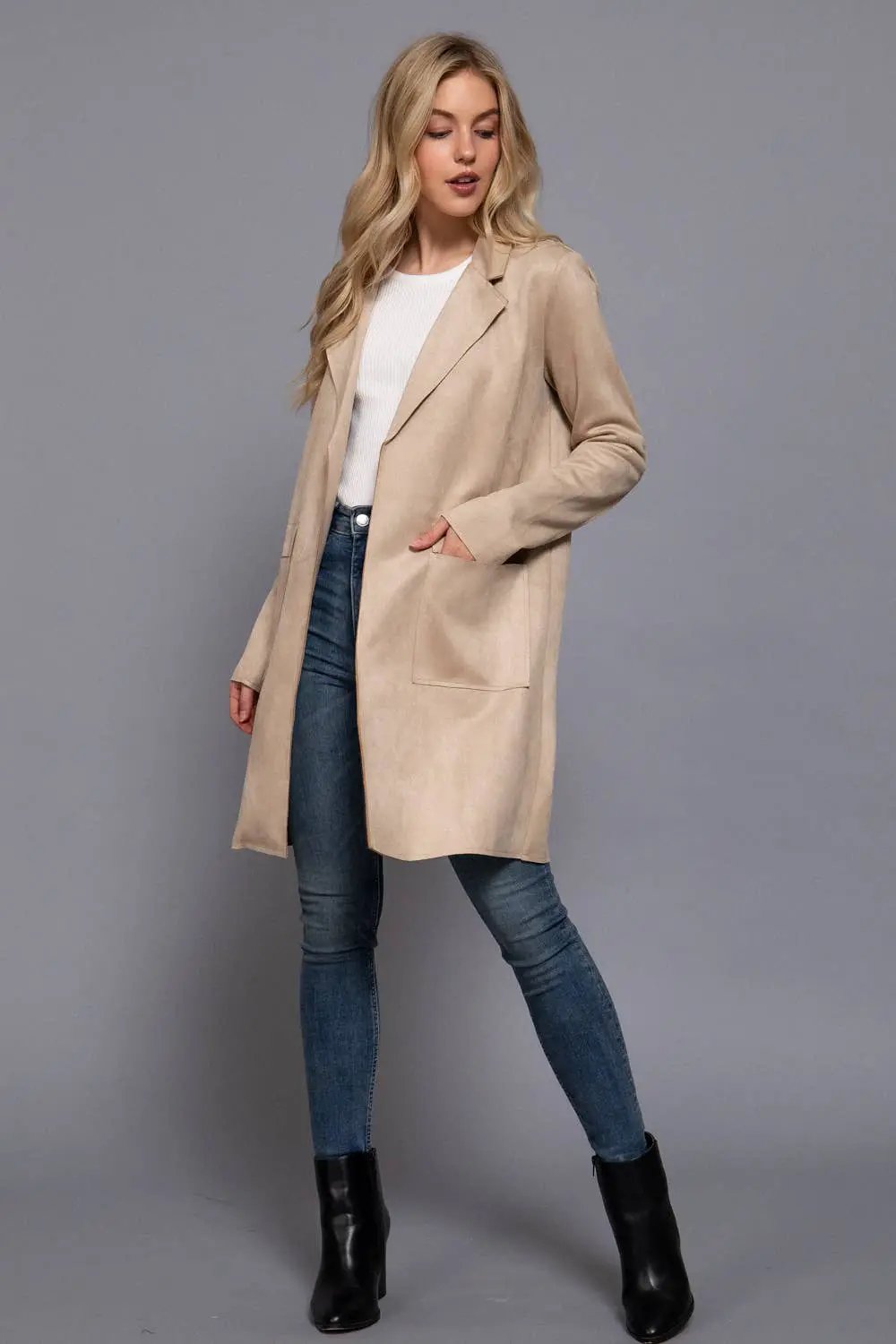 Active Basic | Active USA Active Basic | Active USA - Long Sleeve Open Front Faux Suede Jacket - Coats & Jackets