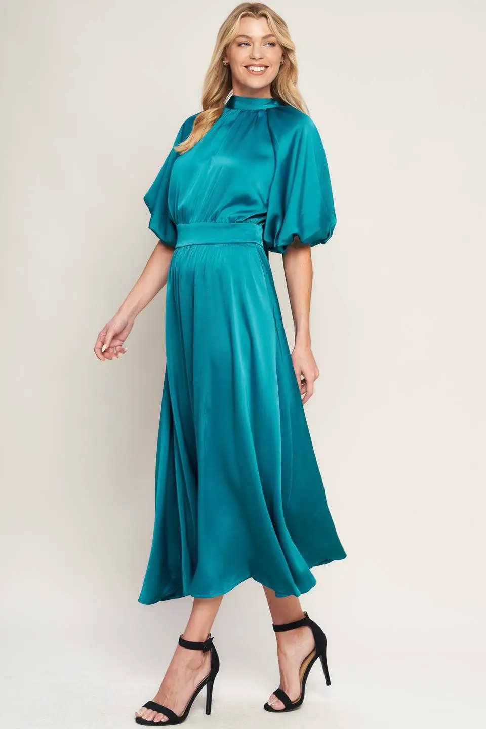 FLYING TOMATO The Emerald Aura Open Back Midi Dress - Dresses