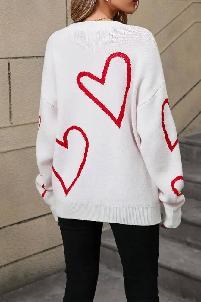 UNISHE Heart Valentine's Day Color Block Pullover Sweater - Sweaters