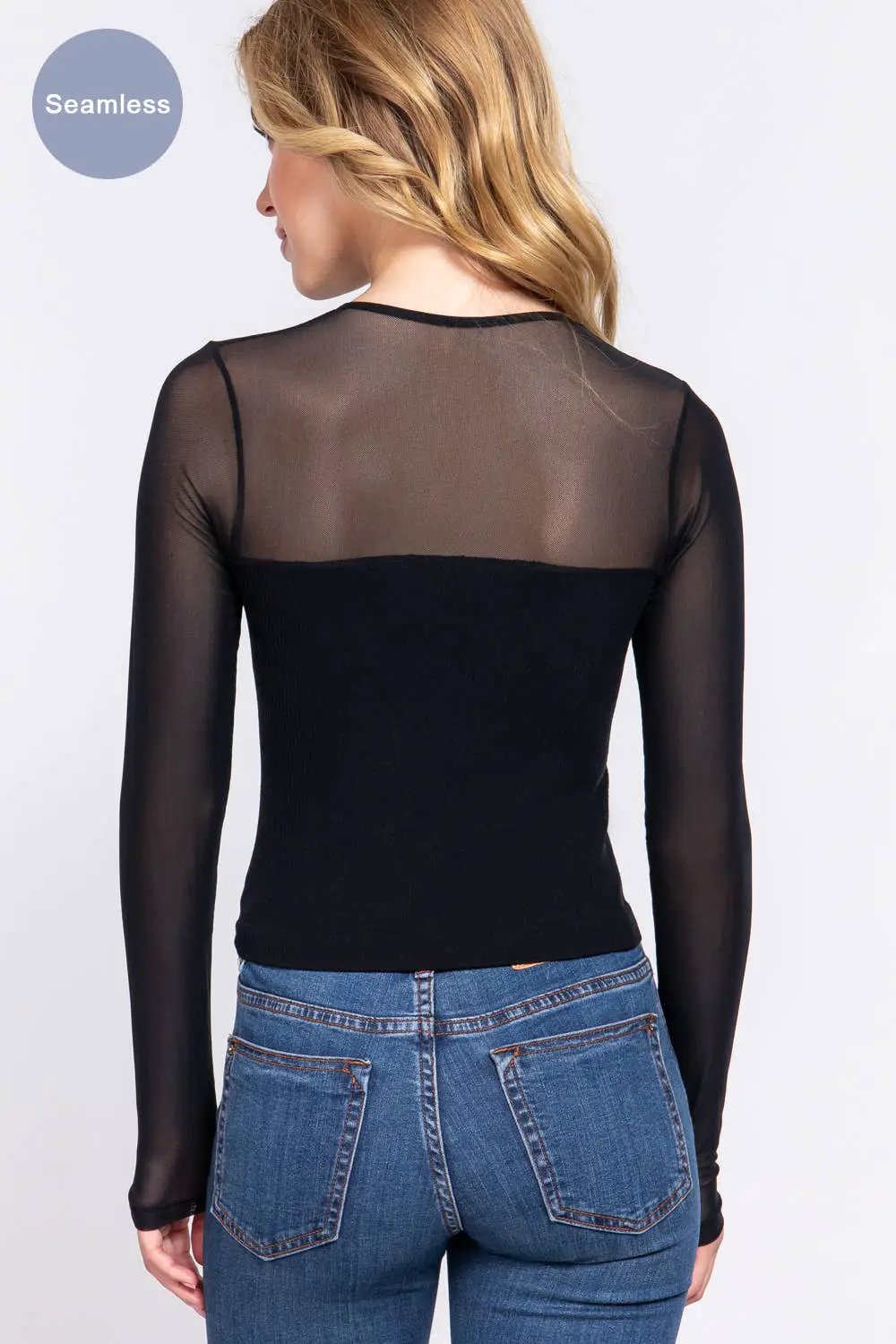 Active Basic | Active USA Sweetheart Illusion Black Mesh Top - Blouses
