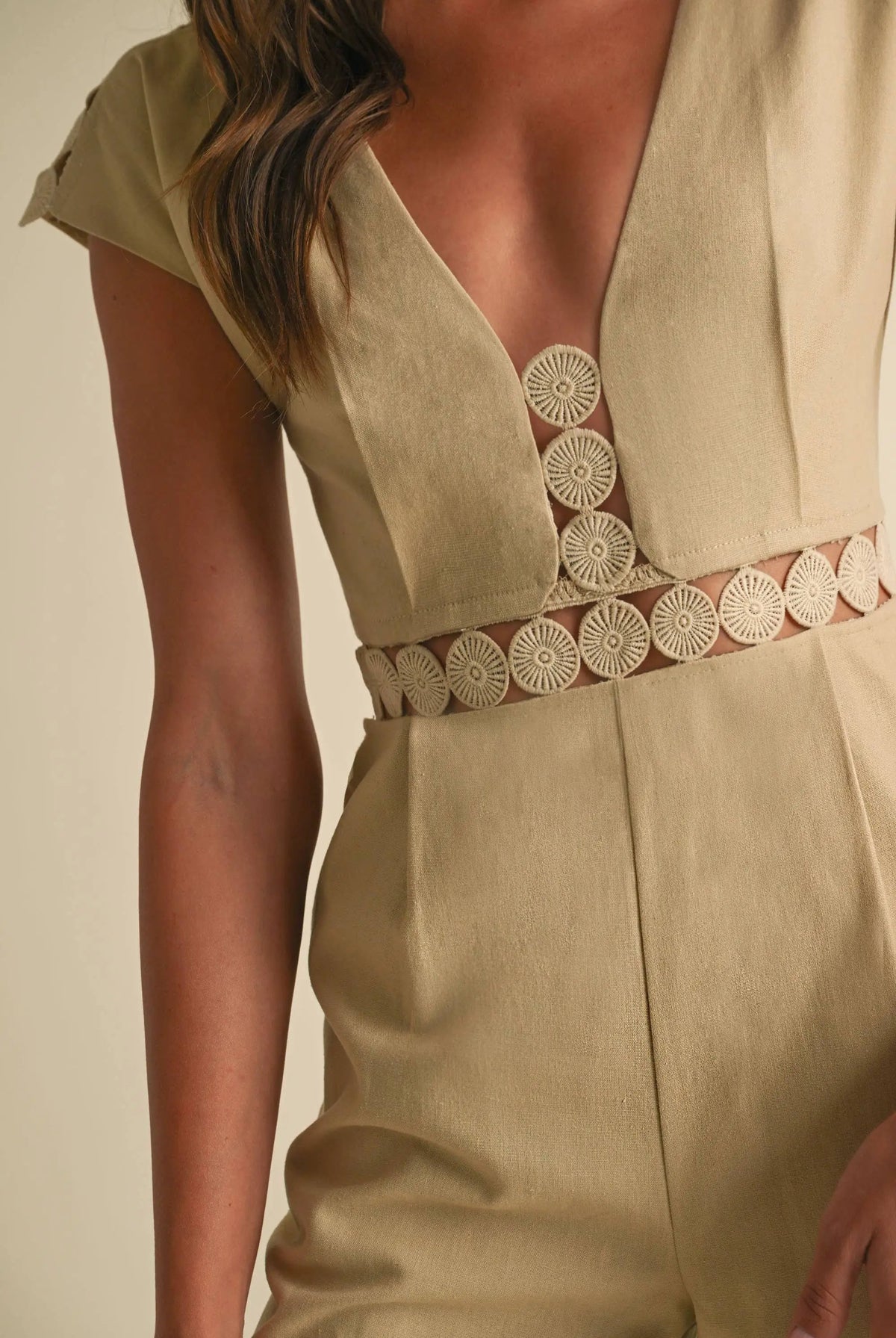 Endless Blu Endless Blu Beige Sleeveless Jumpsuit - One-Pieces