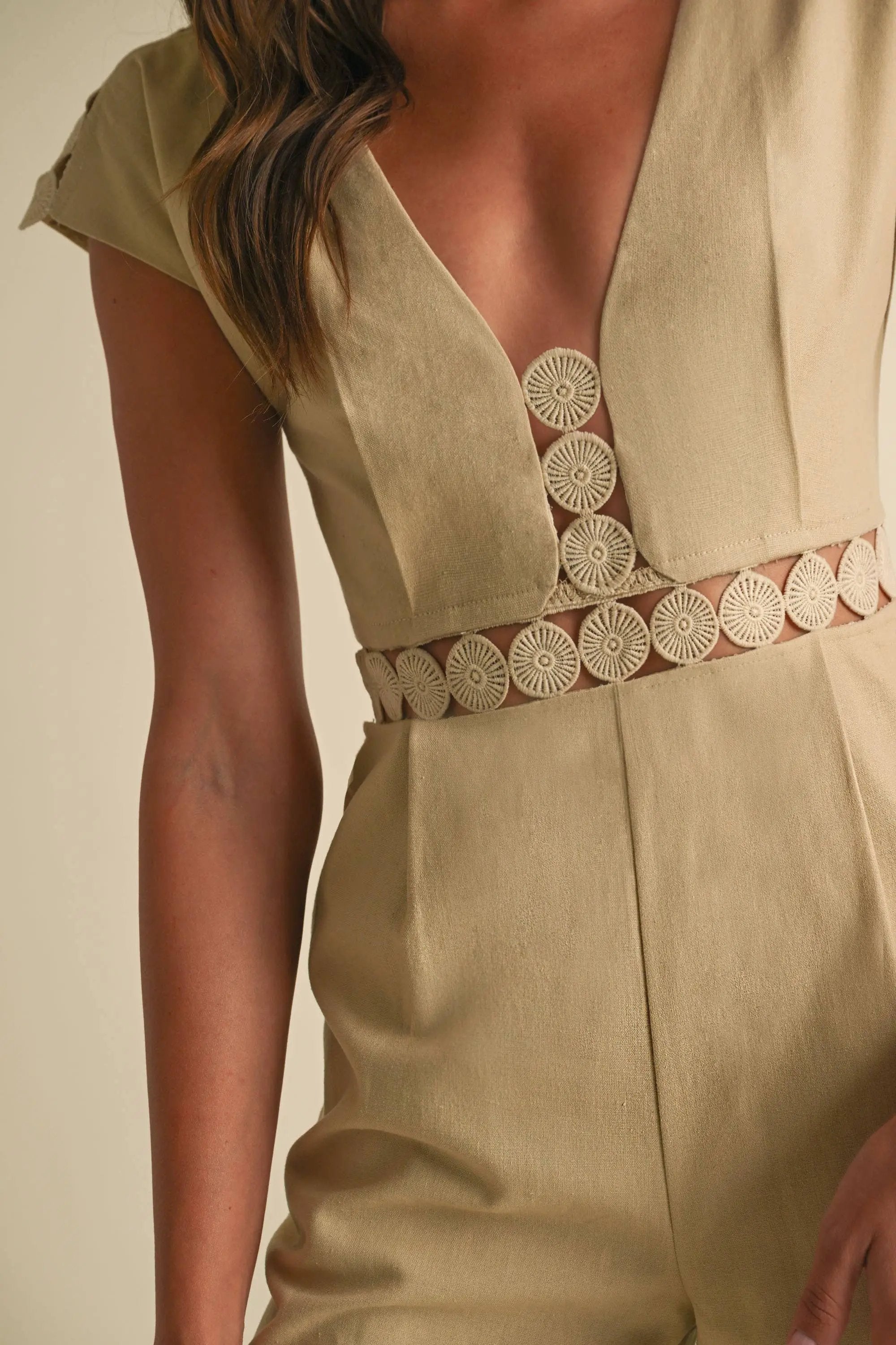 Endless Blu Endless Blu Beige Sleeveless Jumpsuit - One-Pieces