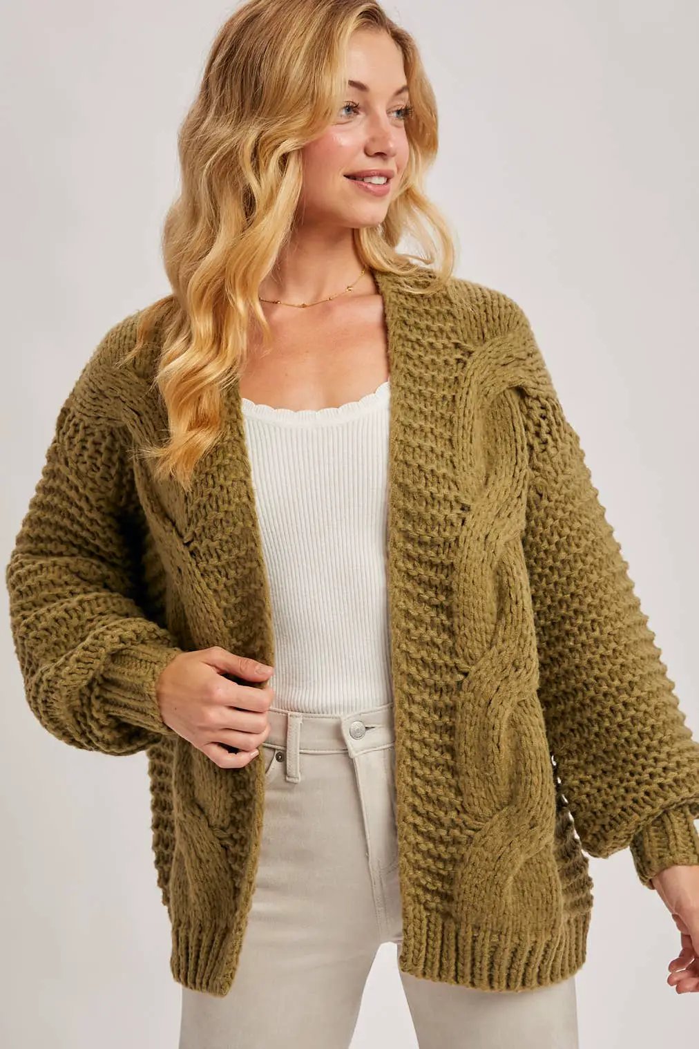 Bluivy Bluivy - Olive Grove Cozy Cable Knit Cardigan - Cardigans