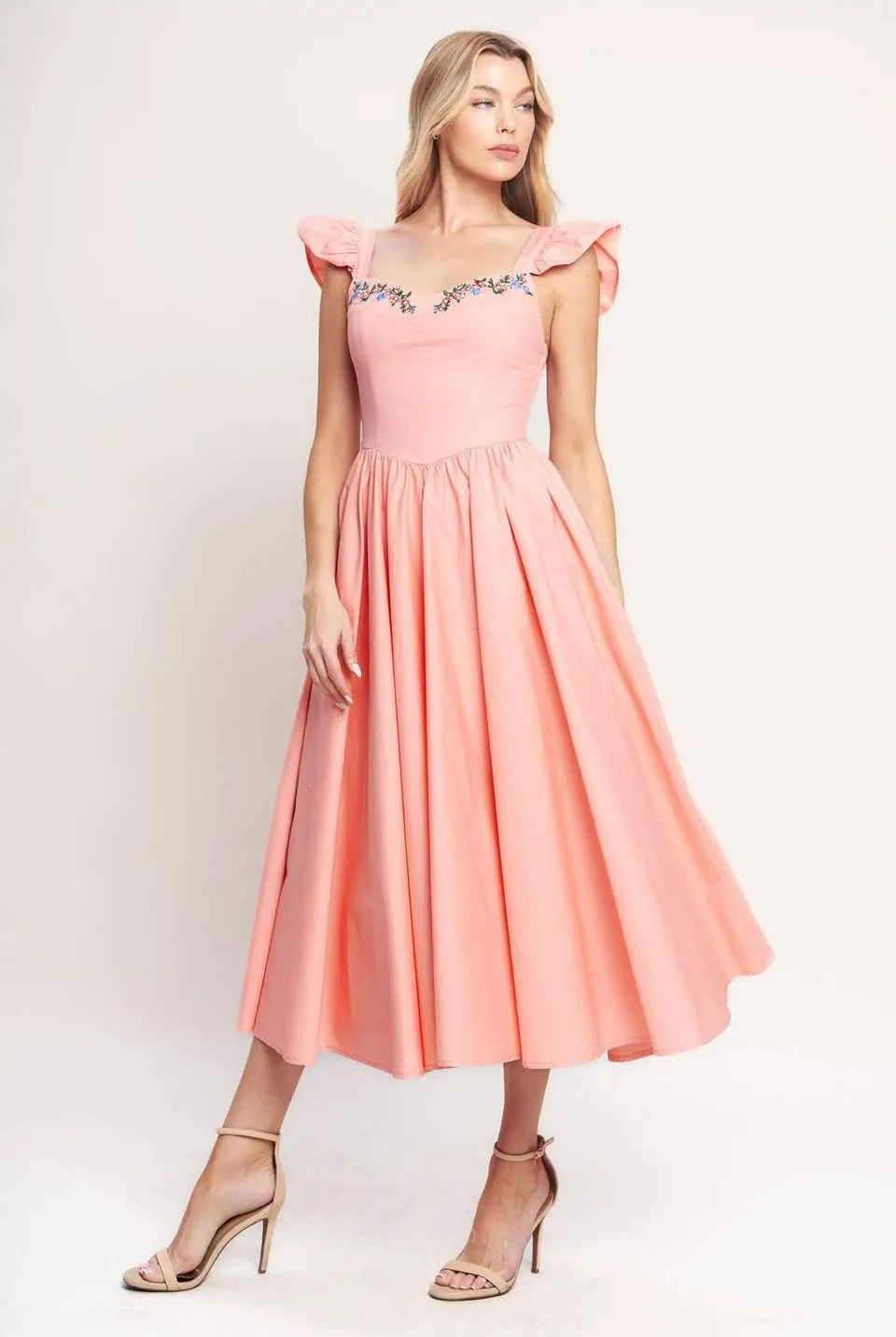 FLYING TOMATO The Blushing Meadow Embroidered Midi Dress - Dresses