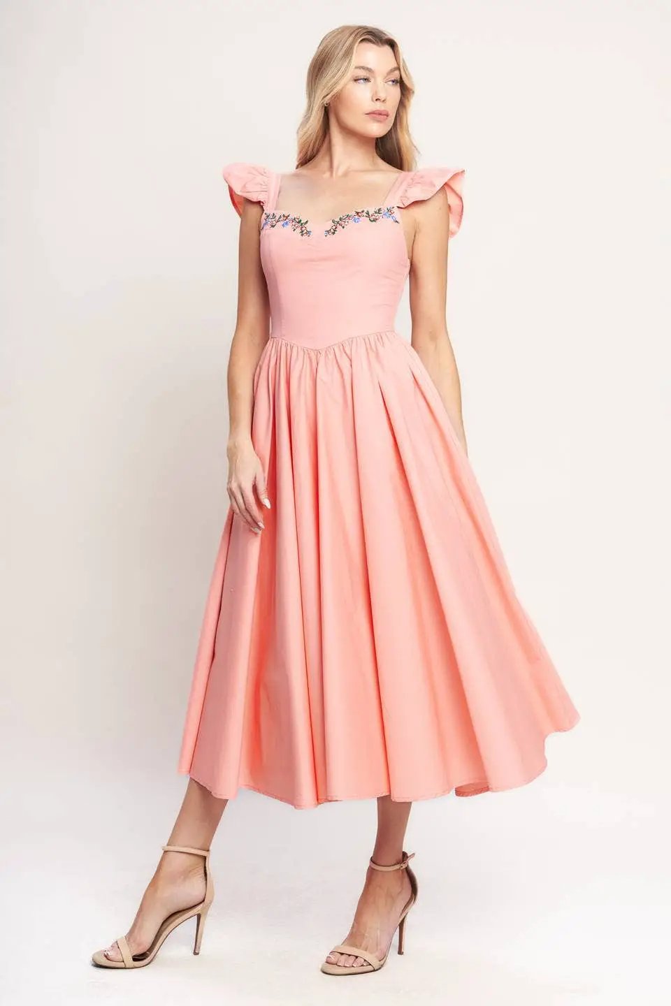 FLYING TOMATO The Blushing Meadow Embroidered Midi Dress - Dresses