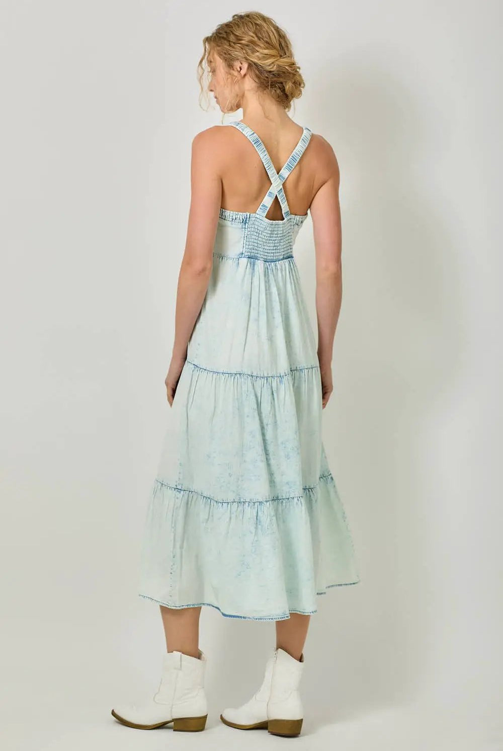 Mystree Mystree Washed Tencel Tiered Dress: Ice Blue - Dresses