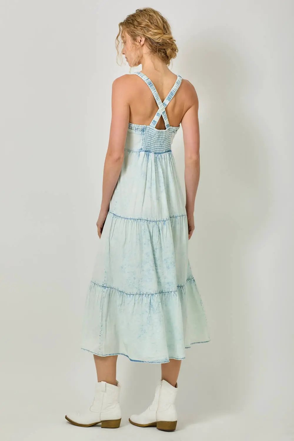 Mystree Mystree Washed Tencel Tiered Dress: Ice Blue - Dresses