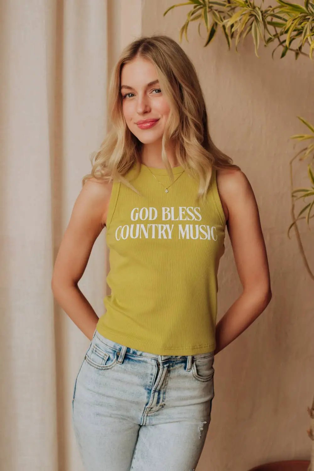 Panache Apparel Co. The God Bless Country Music Tank Top: Chartruesse - Tank Tops