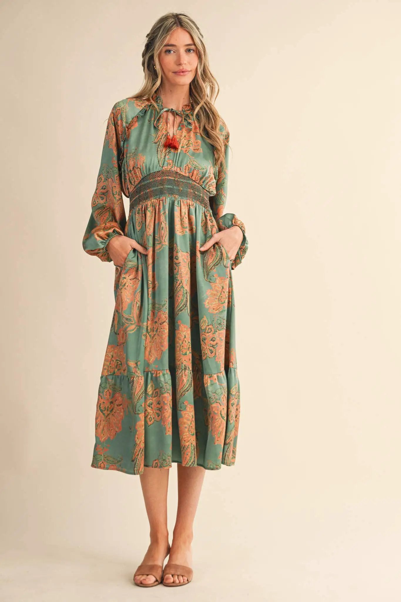 &MERCI &merci - Emerald Reverie Paisley Smocked Midi Dress - Dresses