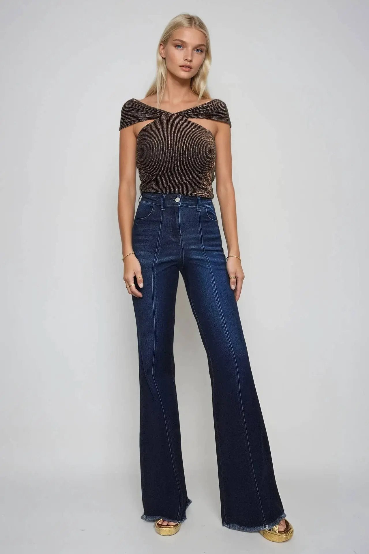WISTERIA LANE Wisteria Lane - Golden Luxe Halter Ribbed Top - Tank Tops