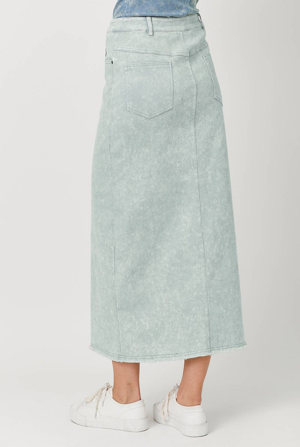 Mystree Mystree - Coastal Cool Ice Blue Washed Front Slit Midi Skirt - Skirts