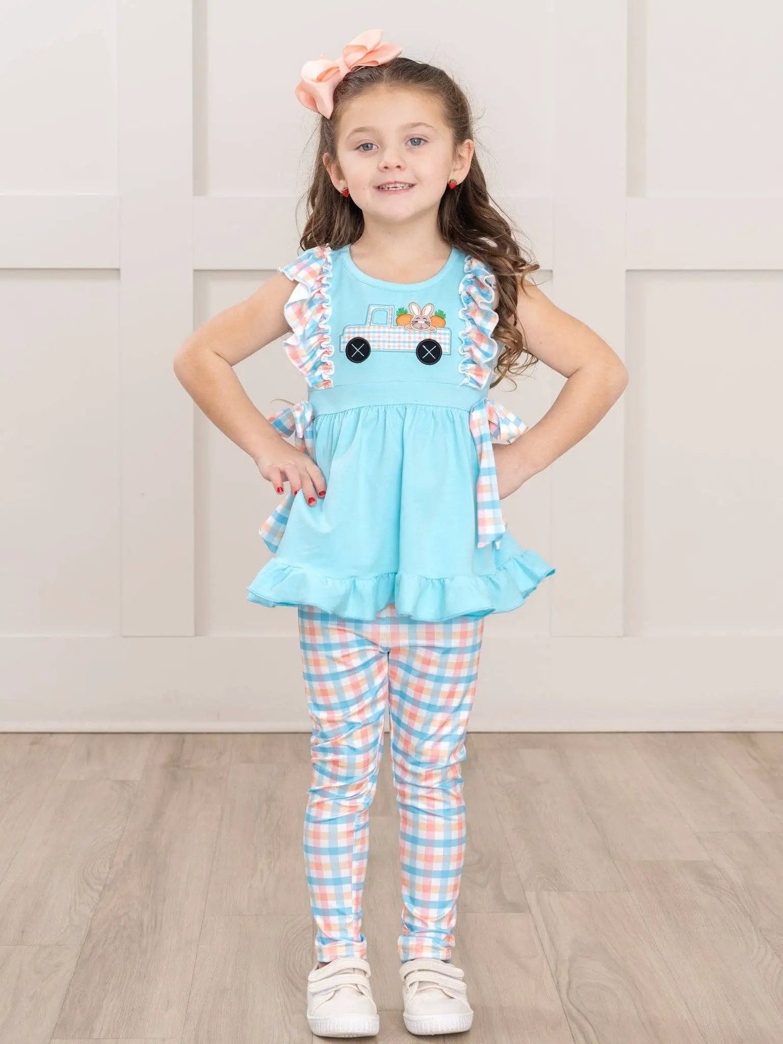 Marie Nicole Clothing Bunny Carrot Delivery Embroidered Ruffle Girl’s Set - Baby & Toddler Outfits