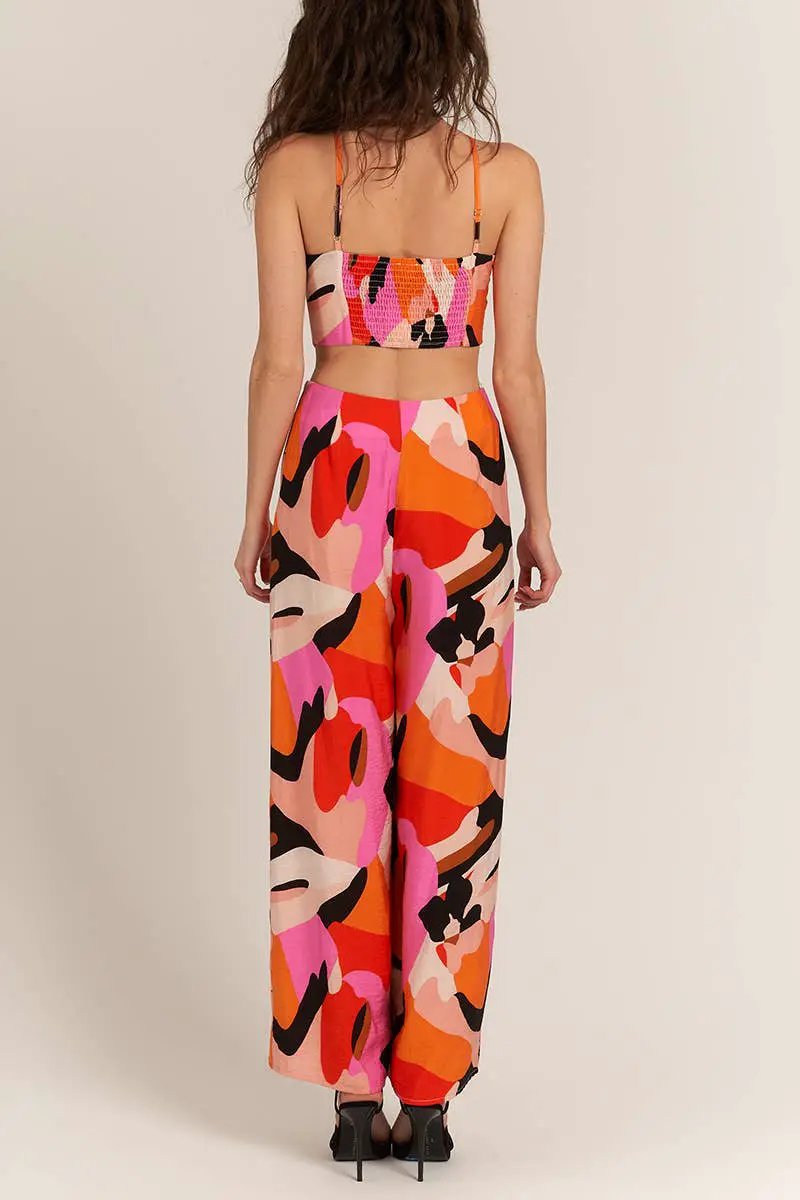 En Crème En Crème Black & Orange Printed Waist Cutout Sleeveless Jumpsuit - One-Pieces sleeveless jumpsuit