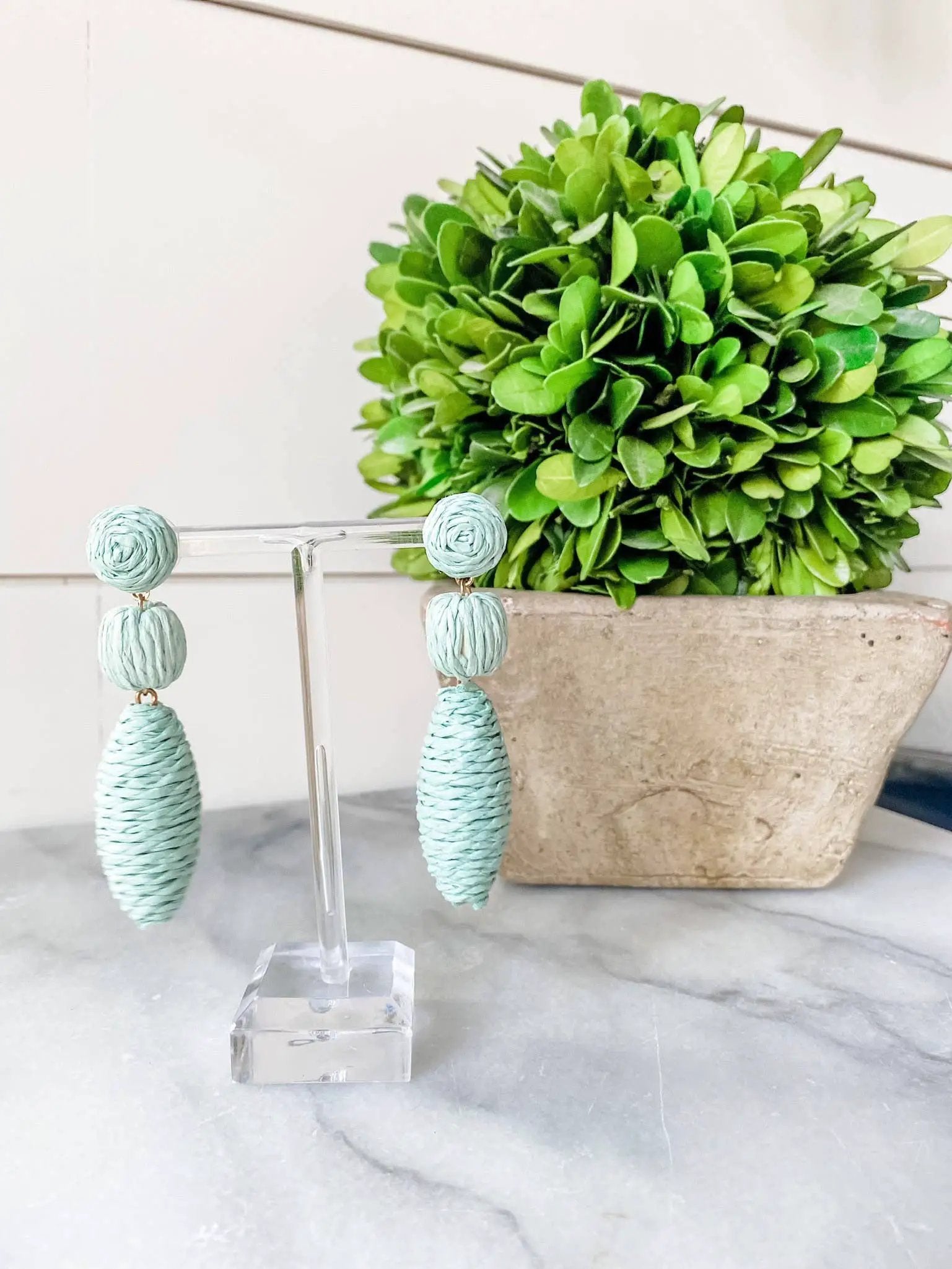 Brookhaven Baubles Mint Raffia Drop Beaded Statement Earrings - Earrings mint raffia statement earrings