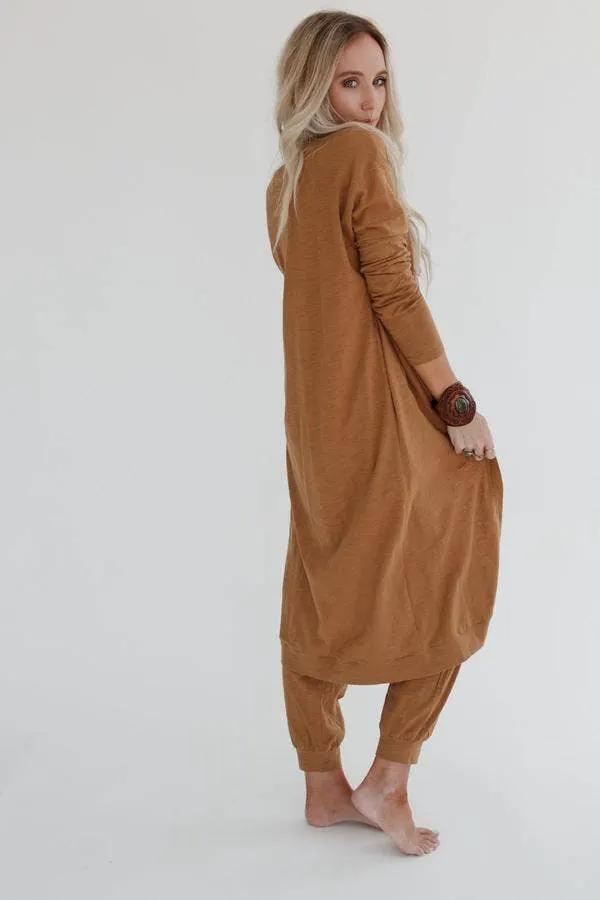 Three Bird Nest Three Bird Nest - Set to Go Textured Jumpsuit And Cardigan Set - Camel - Outfit Sets