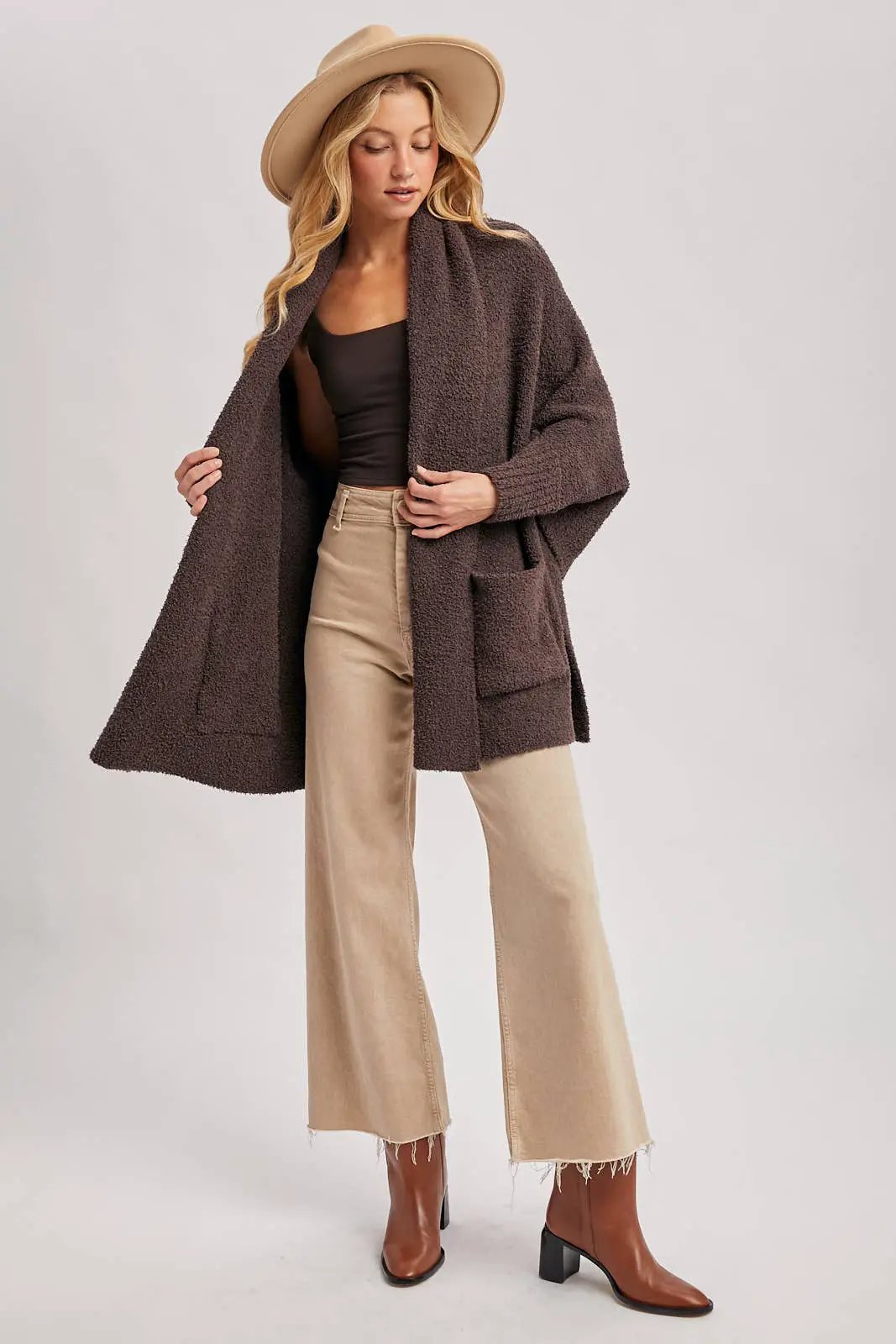 Bluivy Bluivy - Midnight Mocha Luxe Wrap Bouclé Cardigan - Cardigans