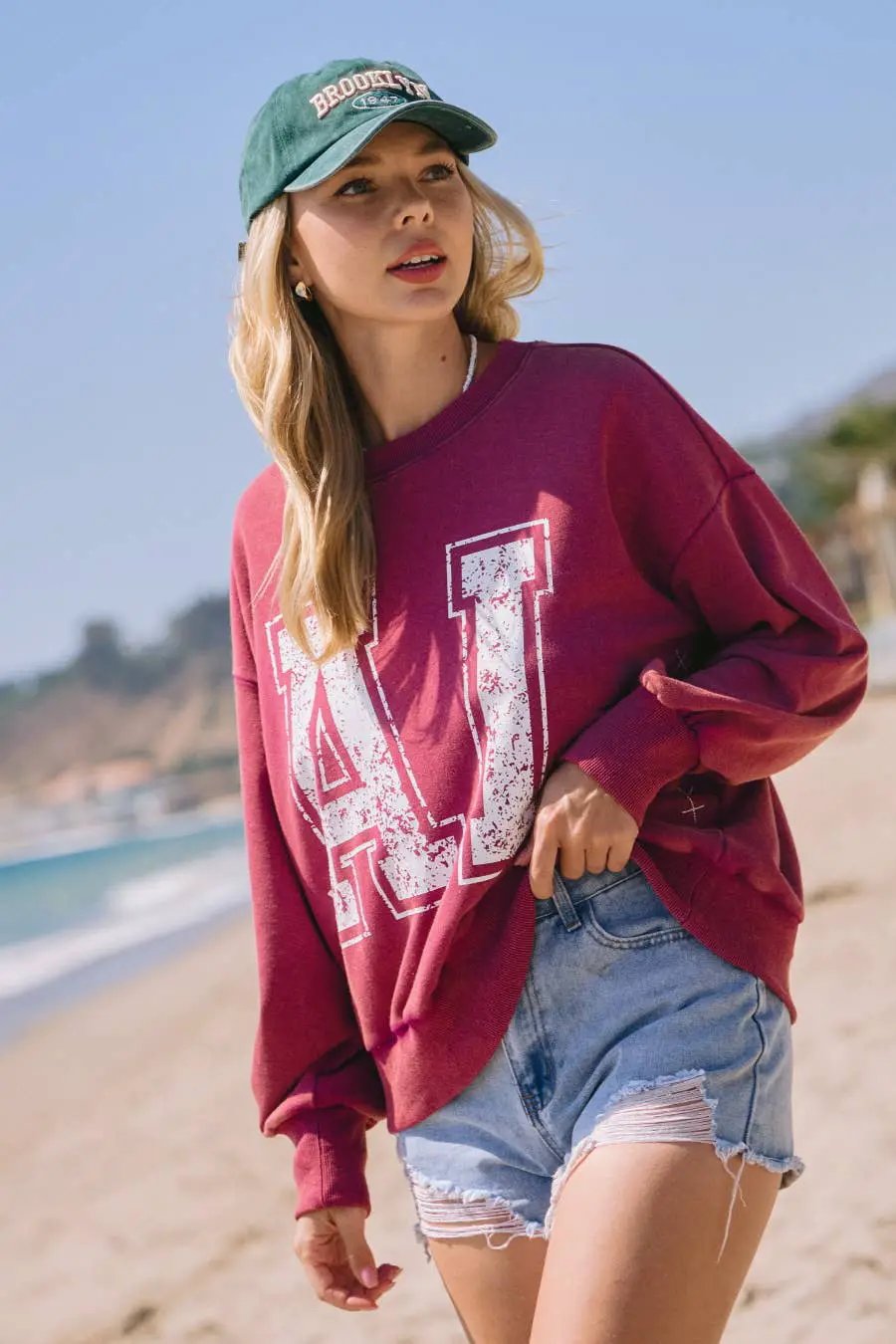 Oddi Oddi - Alabama Printed Acid Washed Sweatshirts : Washed Carmine - Sweatshirts