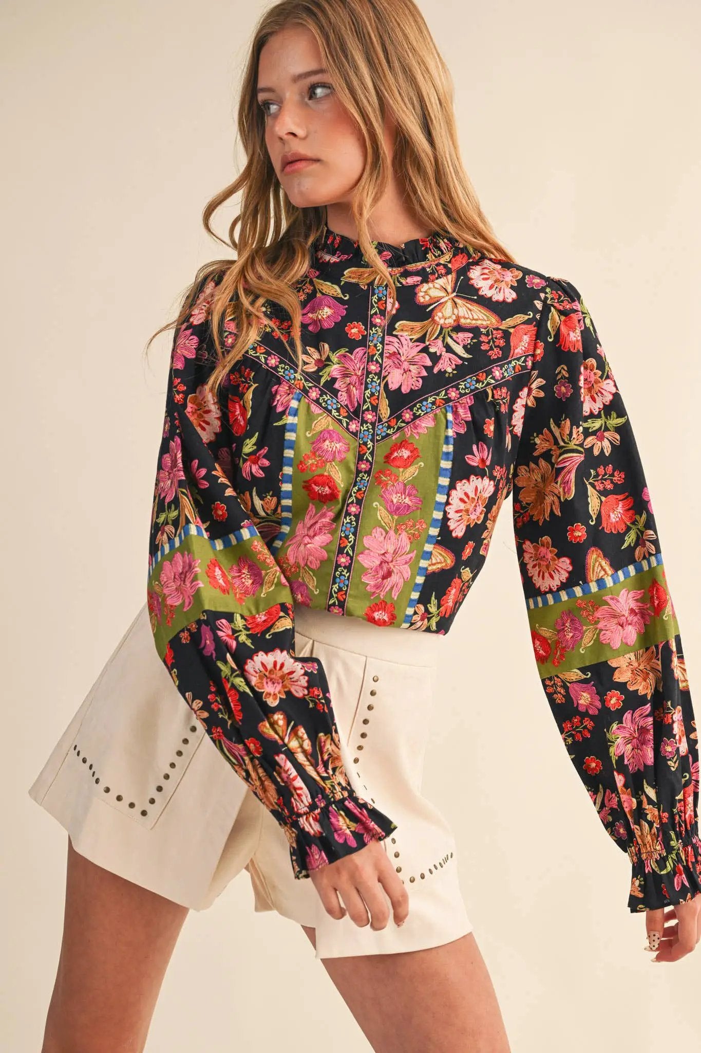 &MERCI &merci - Midnight Garden Heirloom Floral Blouse - Blouses