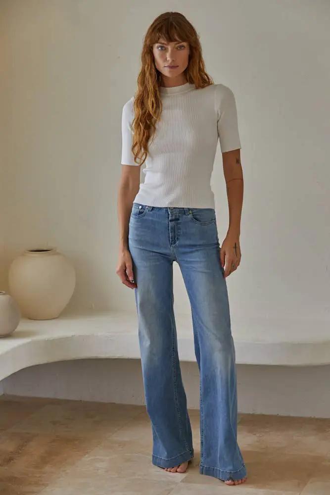 By Together White High Stakes Ribbed Mock Neck Sweater Top - Sweaters