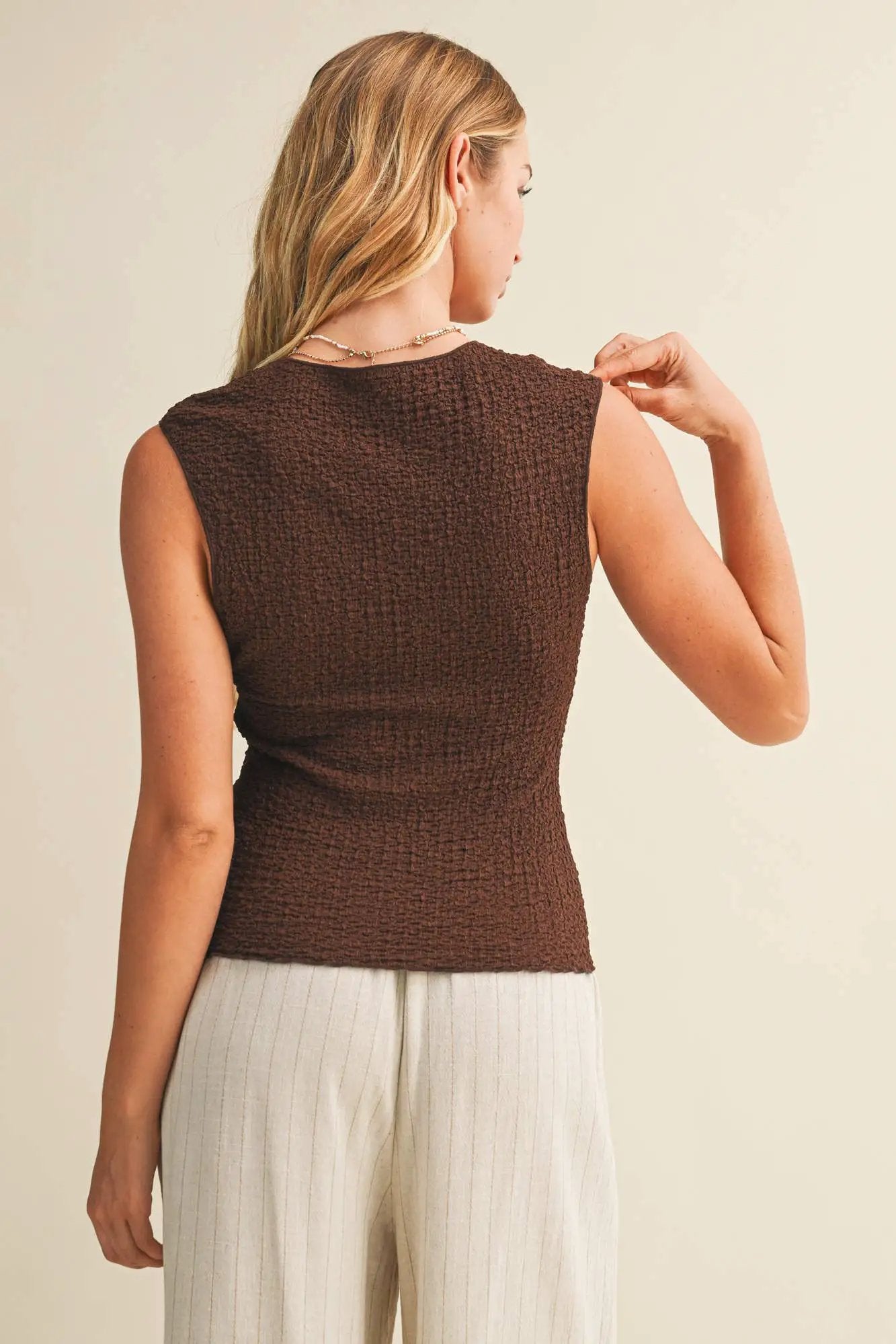 Mustard Seed Mustard Seed - Cocoa Bubble Textured Sleeveless Jersey Top - Tank Tops