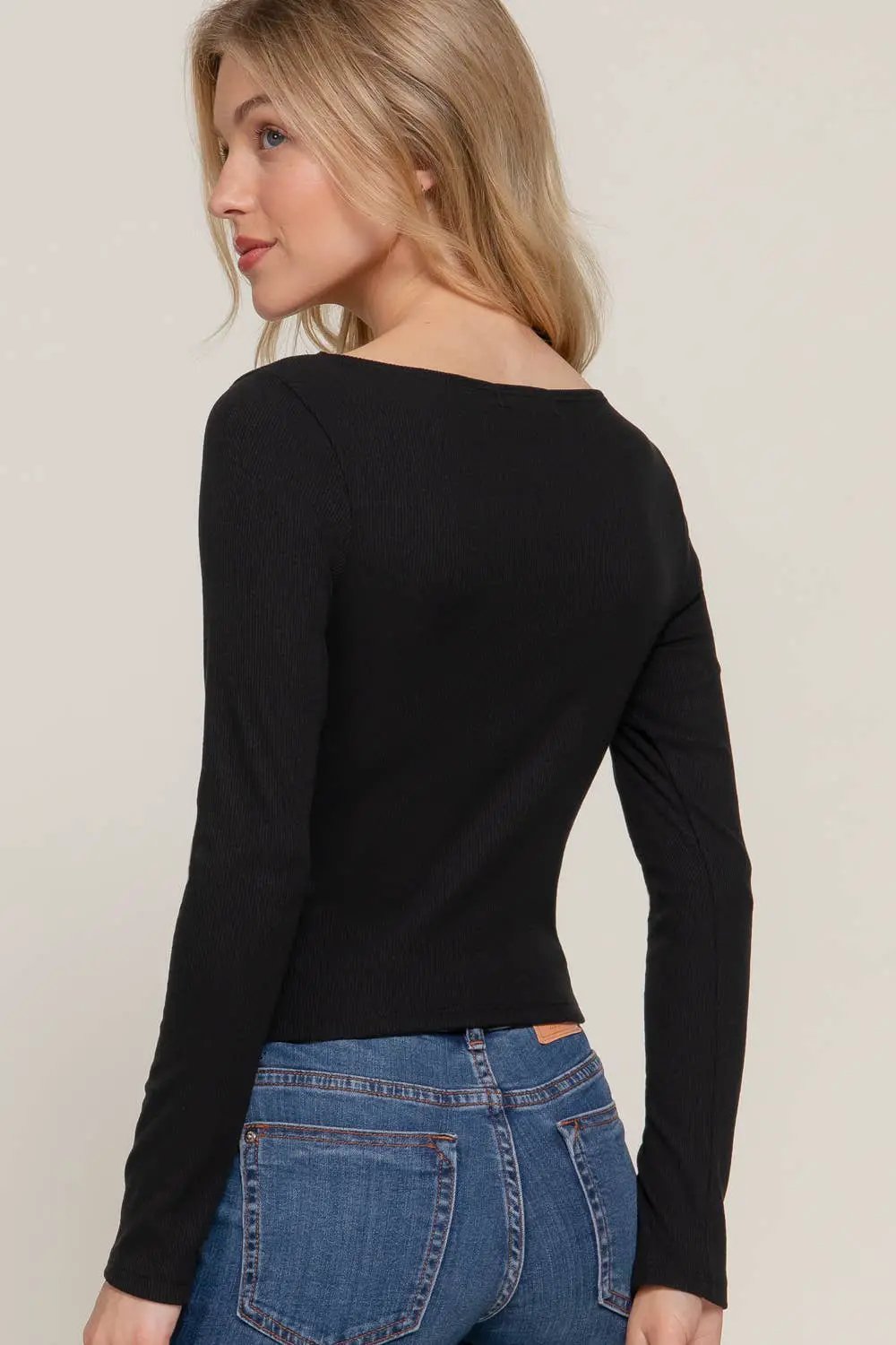 Active Basic | Active USA Active Basic | Active USA - Long Sleeve Boat Neck Brushed Rib Knit Top in Charcoal - Clothing Tops