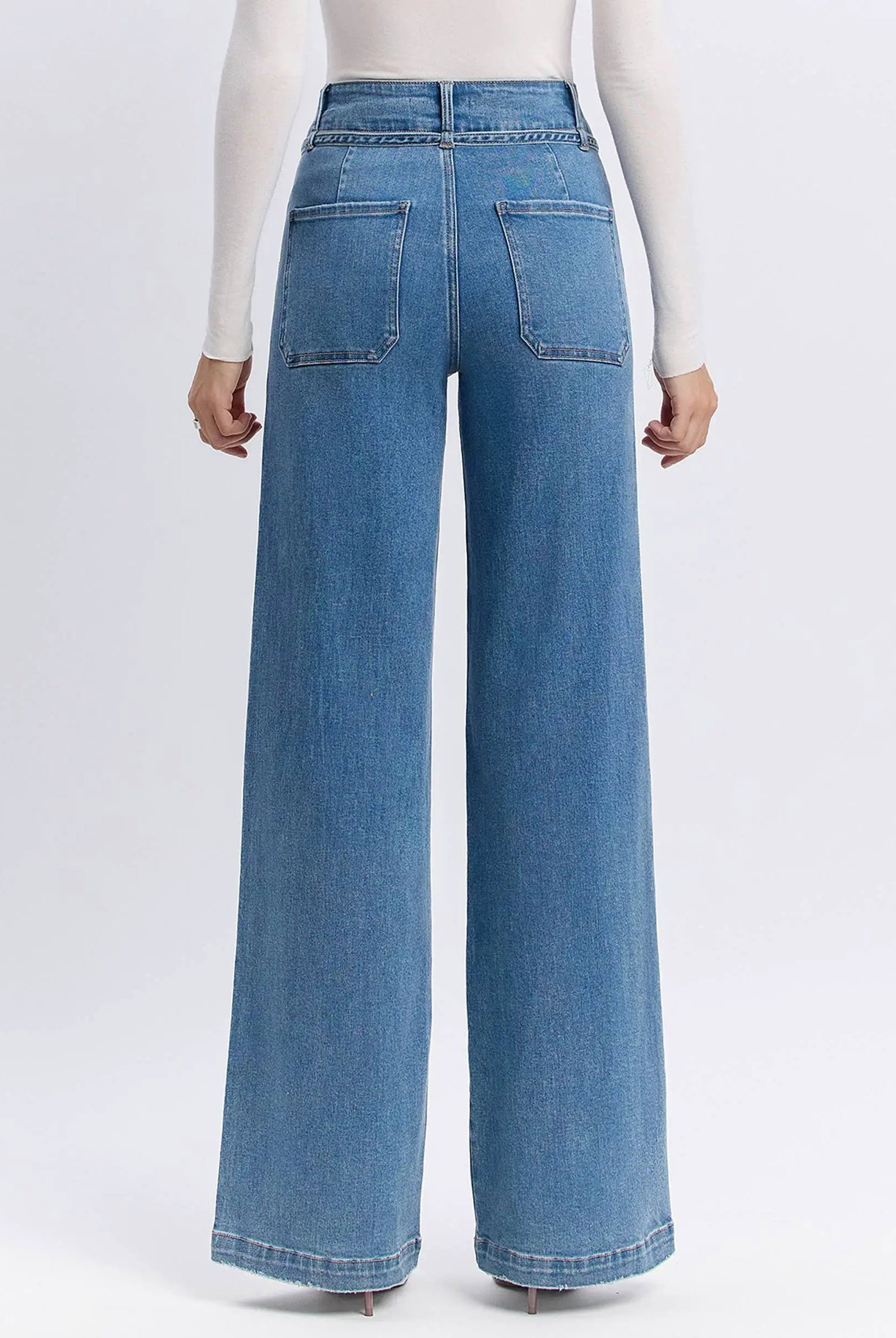 VERVET Olivia wide leg jeans featuring super high rise and tie waistband