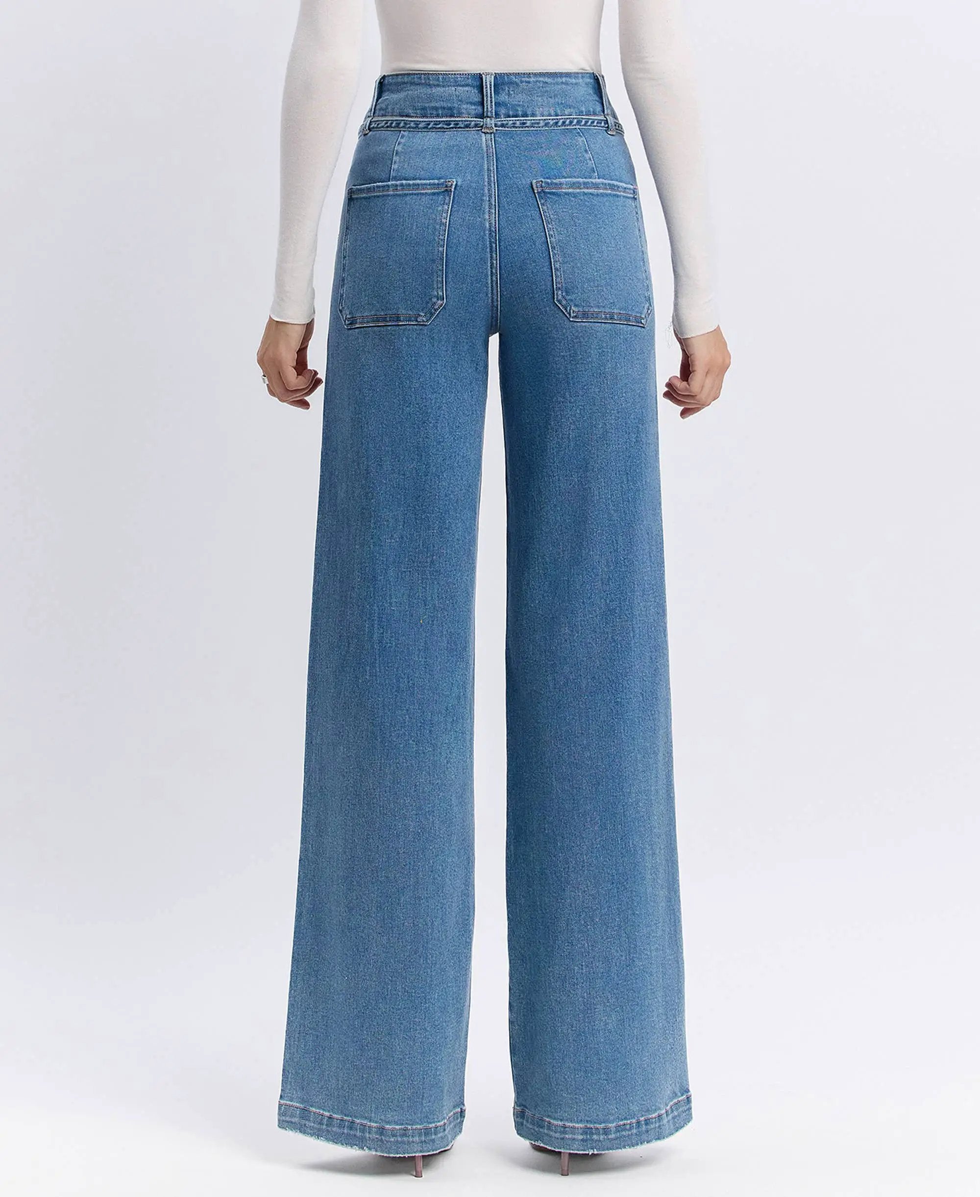 VERVET by FLYING MONKEY VERVET ‘Olivia’ Super High Rise Tie Waistband Wide Leg Jeans - Jeans