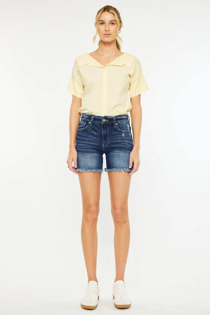 Kan Can USA KanCan High Rise Frayed Waistband Cutoff Denim Shorts - Denim Shorts kancan shorts with frayed waistband