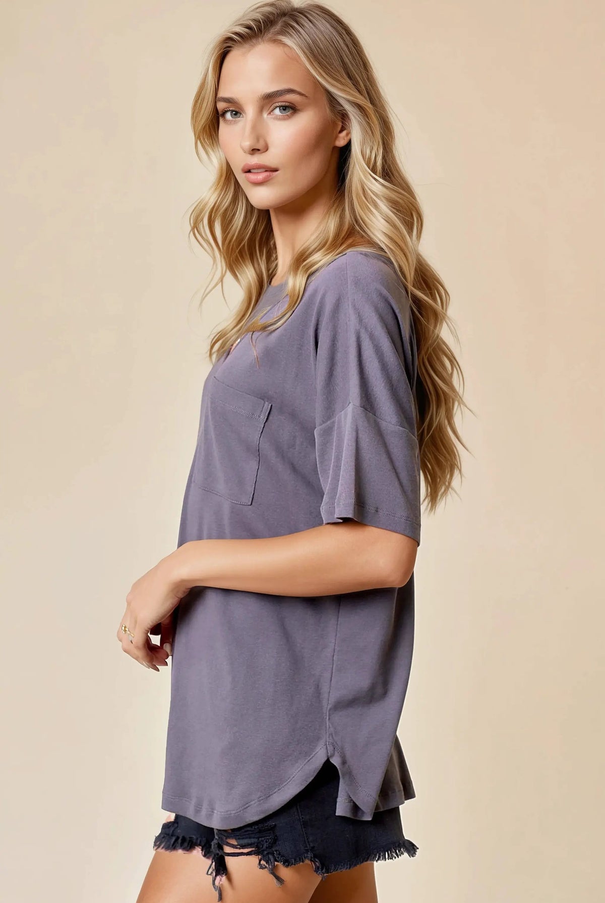 Doe and Rae The Oversized V-Neck Knit Top: Charcoal - T-Shirts
