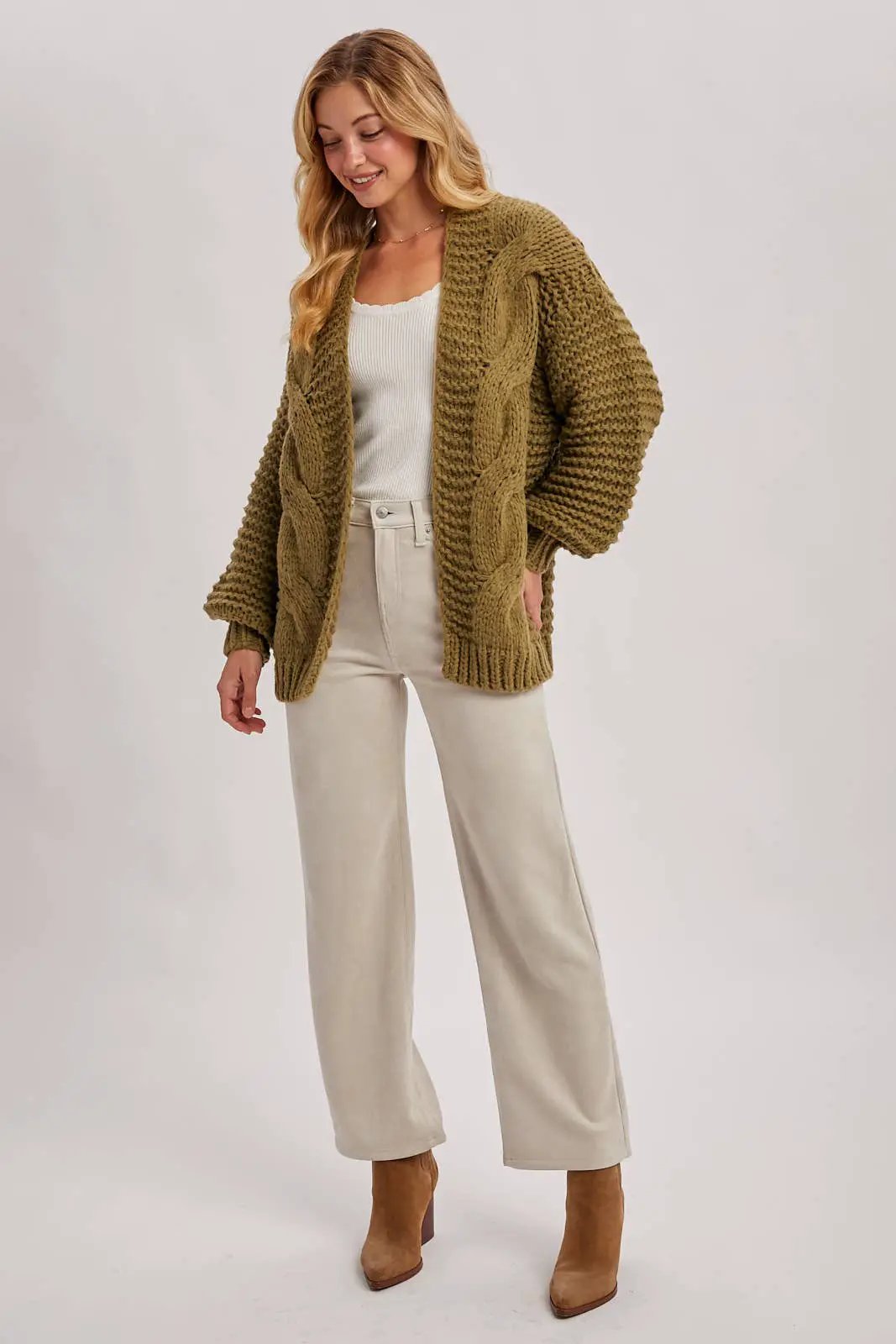 Bluivy Bluivy - Olive Grove Cozy Cable Knit Cardigan - Cardigans