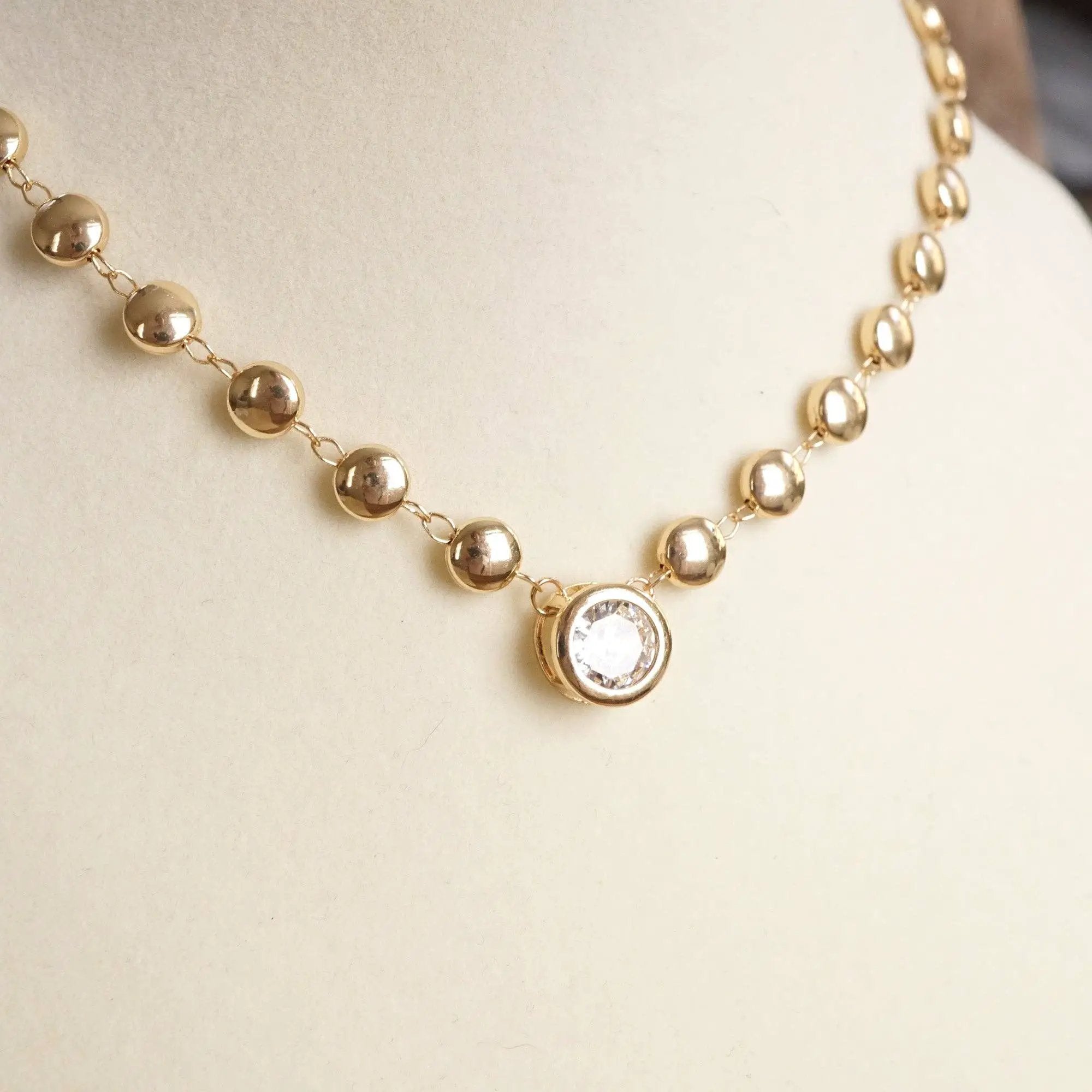 PennyLine inc The Gold Ball Chain Crystal Bezel Pendant Necklace - Jewelry pendant dot chain neckline necklace