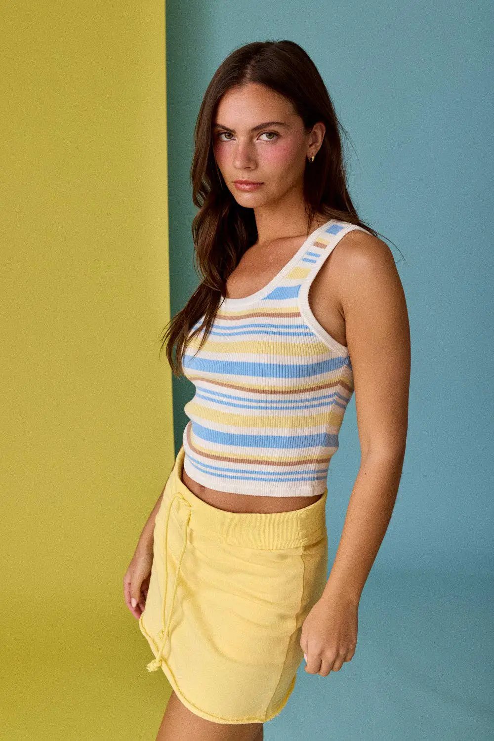 Papermoon Striped Knit Tank Top: BLUE/YELLOW - Tank Tops