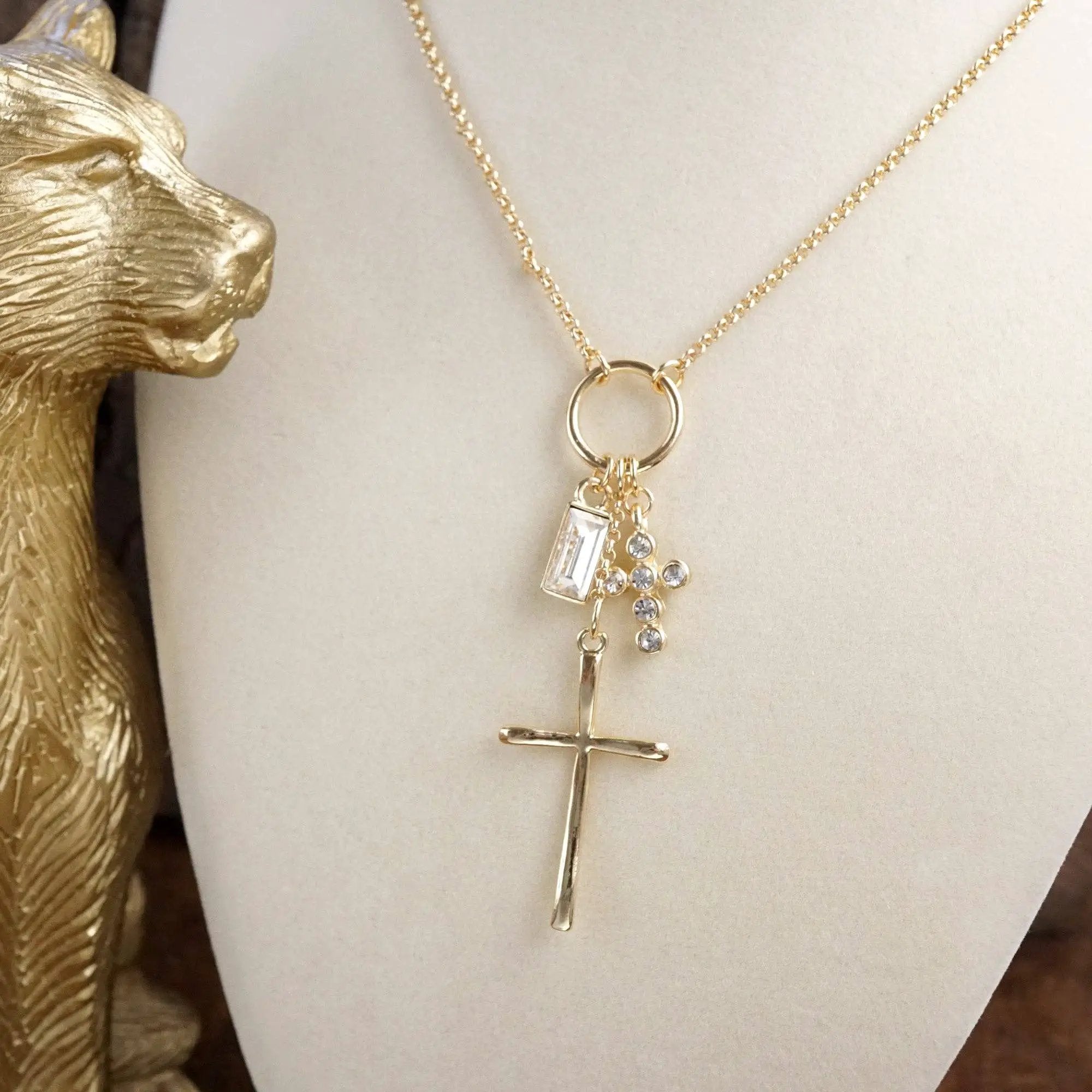 PennyLine inc The Sparkle Faith Cluster Charm Necklace – Gold - Necklaces