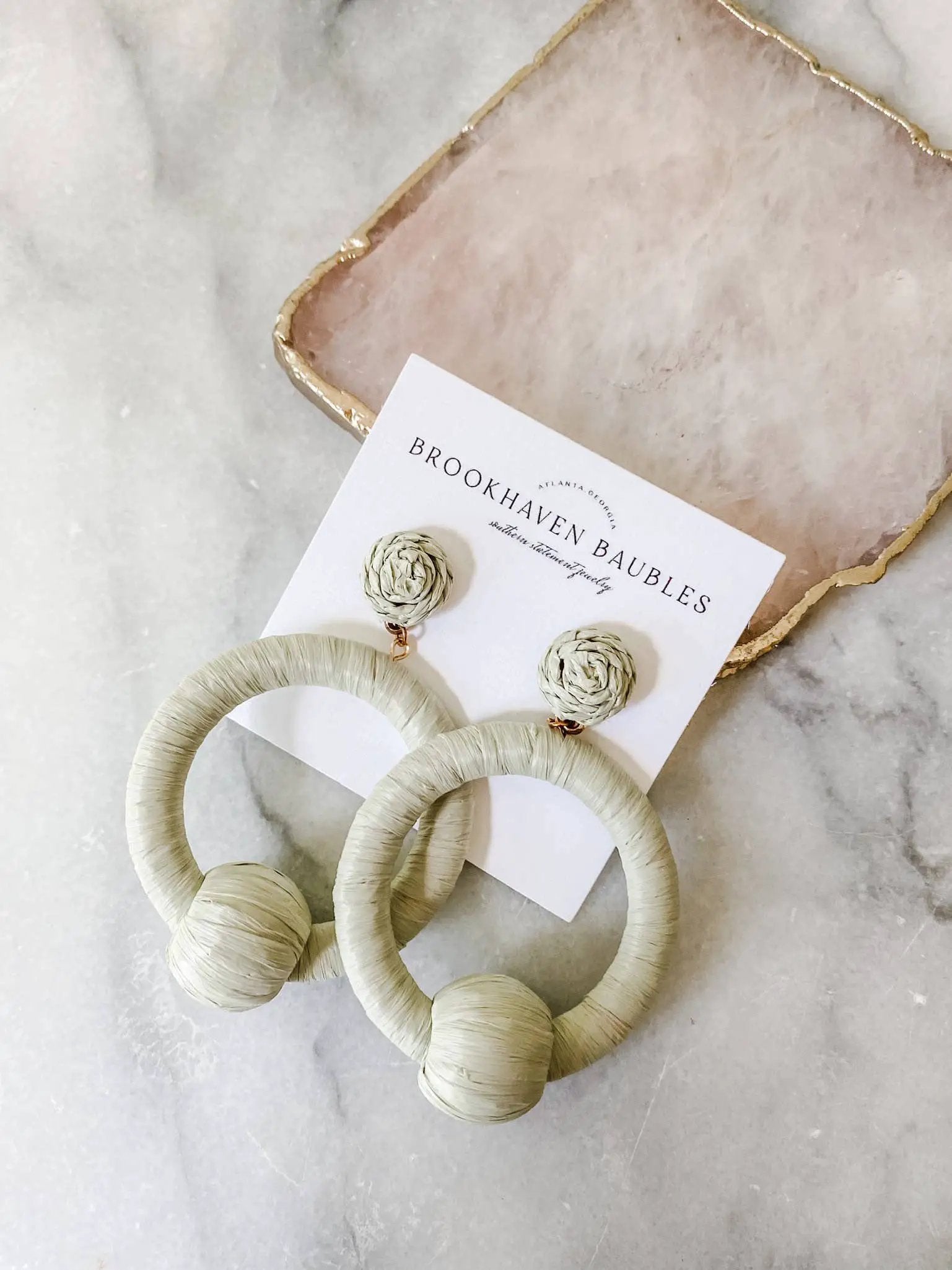 Brookhaven Baubles Pastel Mint Raffia Drop Hoop Earrings - Southern Jewelry - Earrings