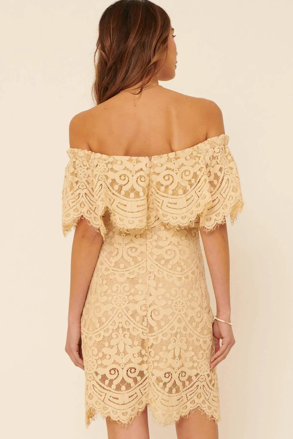 Promesa USA Butter Lace Flounce Ruffle Zipper Back Mini Dress - Dresses Promesa USA Butter Lace Flounce Ruffle Zipper Back Mini Dress