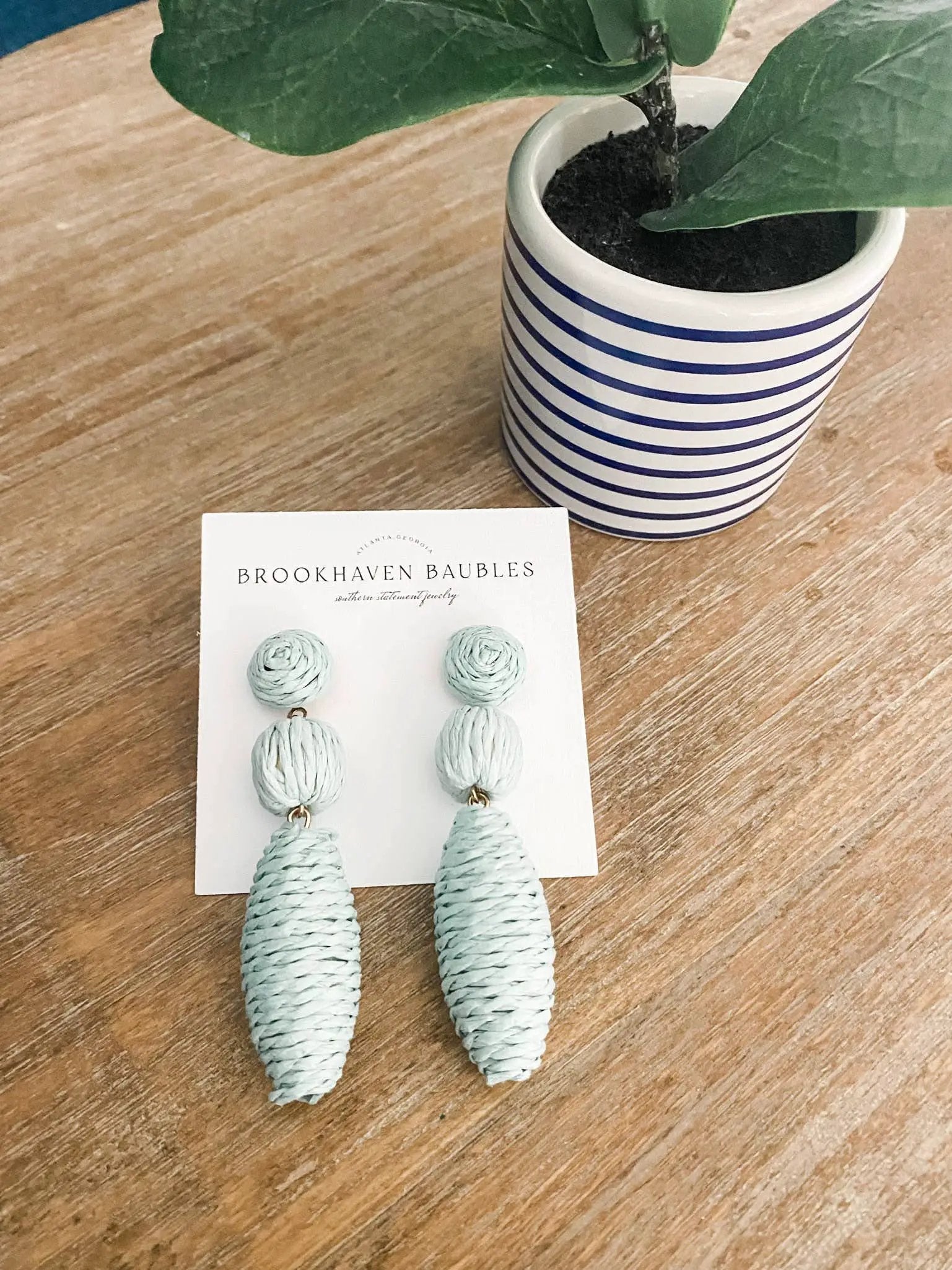 Brookhaven Baubles Mint Raffia Drop Beaded Statement Earrings - Earrings mint raffia statement earrings