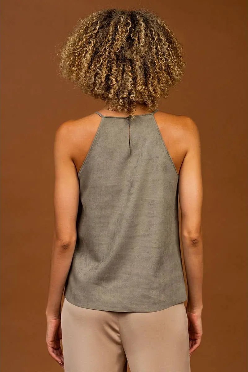 Naked Zebra The Faux Suede Tank Top: Olive - Tank Tops