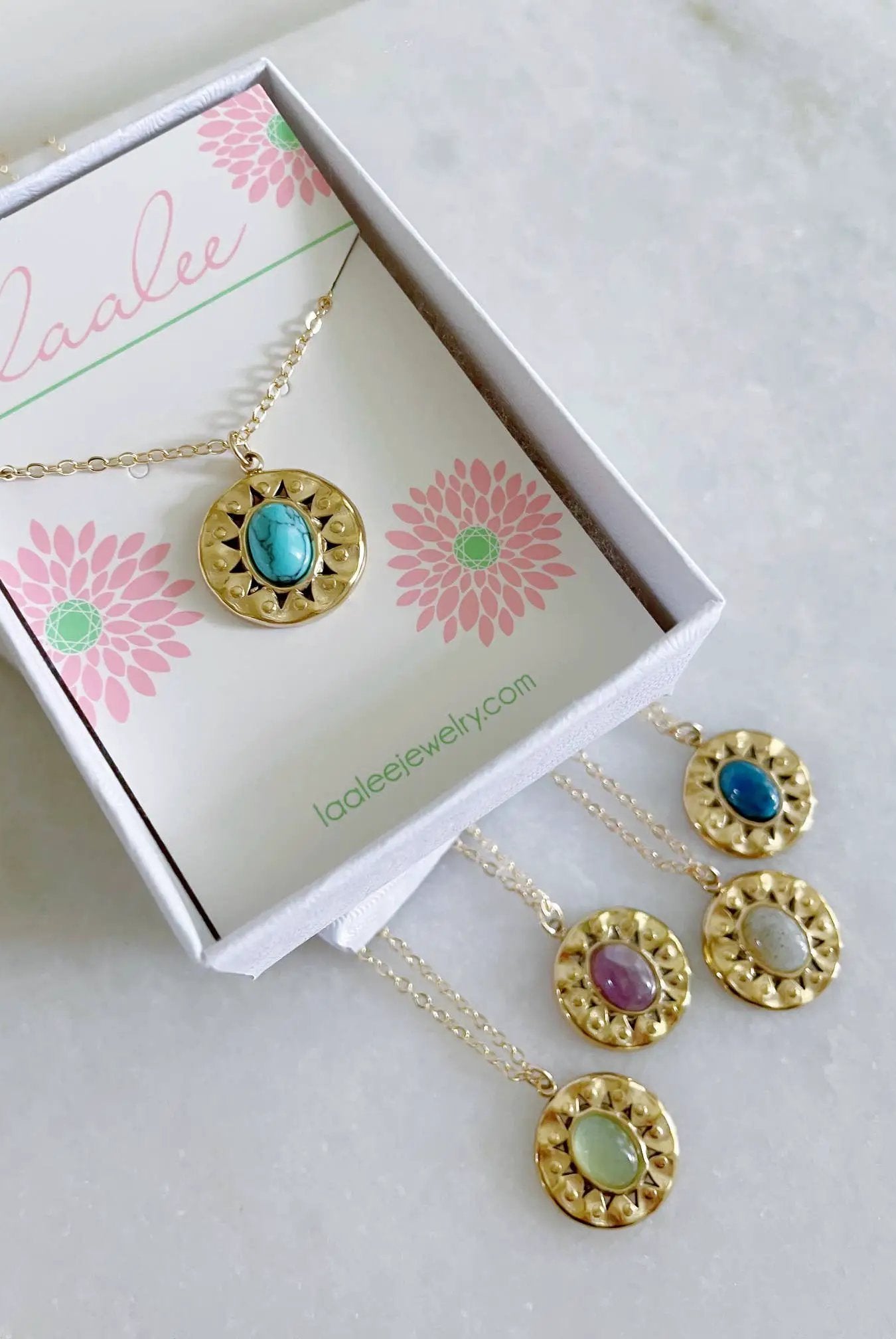 Laalee Jewelry Round Pendant Necklaces, Oval Stone Necklace, Gold Layering - Necklaces