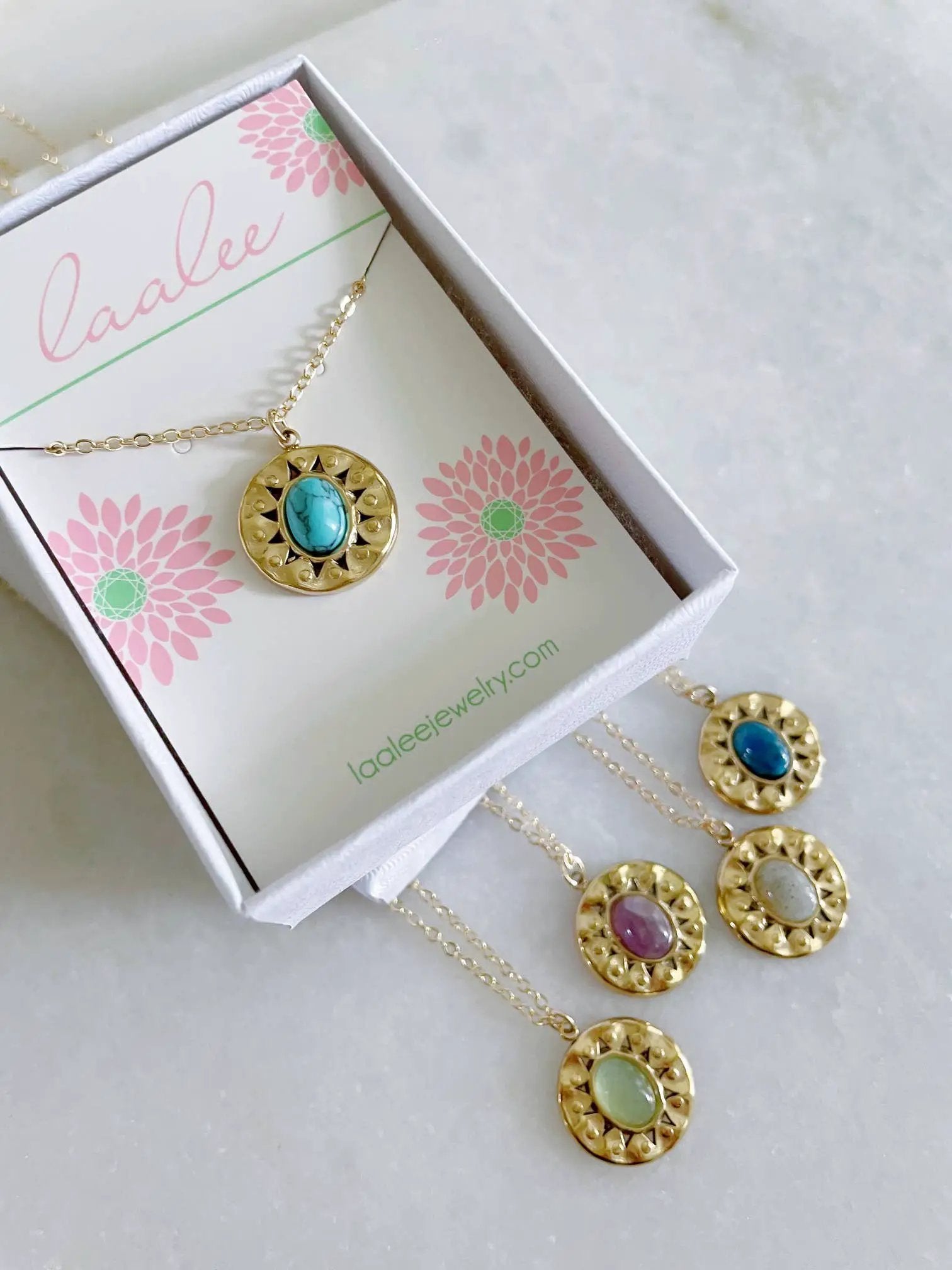 Laalee Jewelry Round Pendant Necklaces, Oval Stone Necklace, Gold Layering - Necklaces