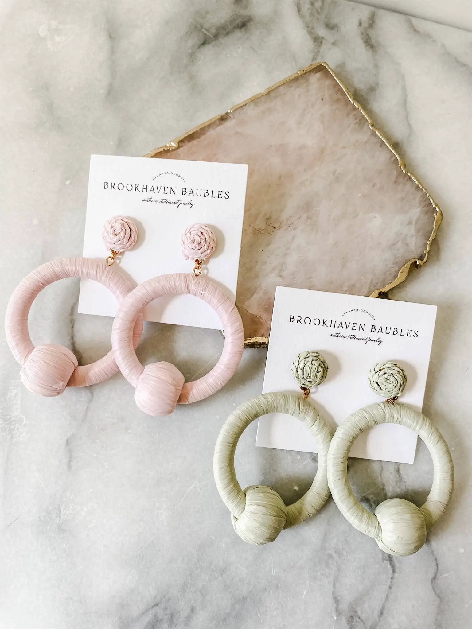 Brookhaven Baubles Pastel Mint Raffia Drop Hoop Earrings - Southern Jewelry - Earrings
