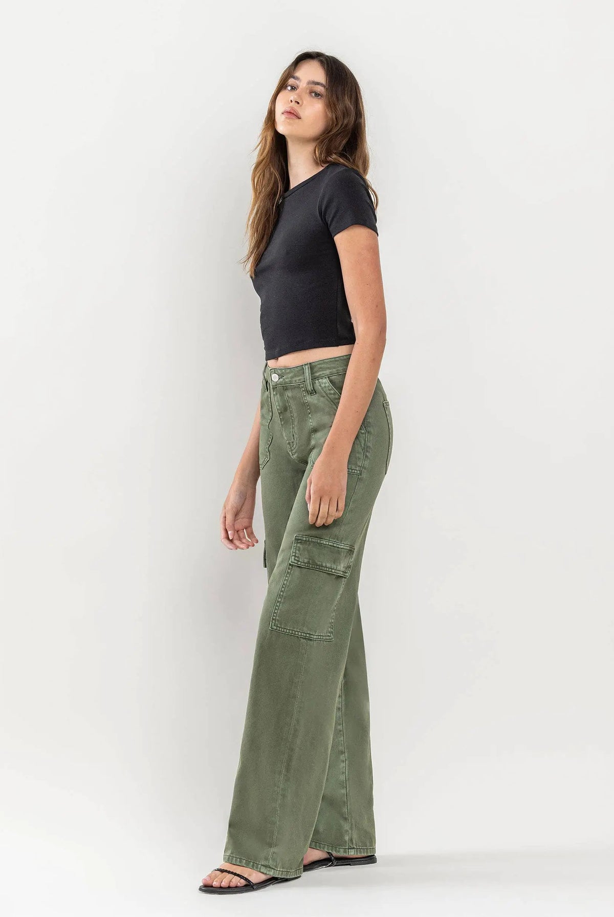 VERVET by FLYING MONKEY Vervet High Rise Utility Cargo Wide Leg Jeans - Jeans
